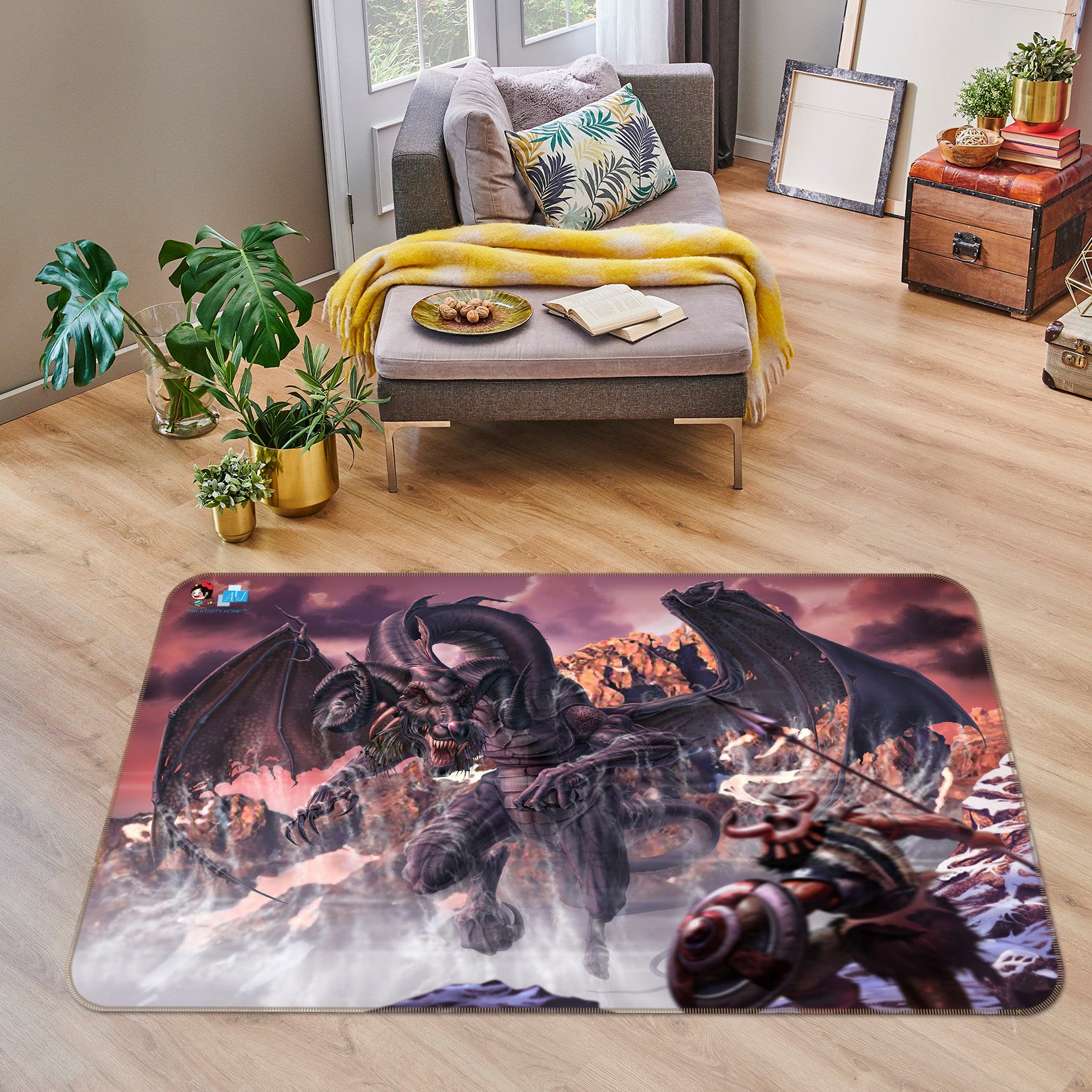 3D Warrior Dragon 4104 Tom Wood Rug Non Slip Rug Mat