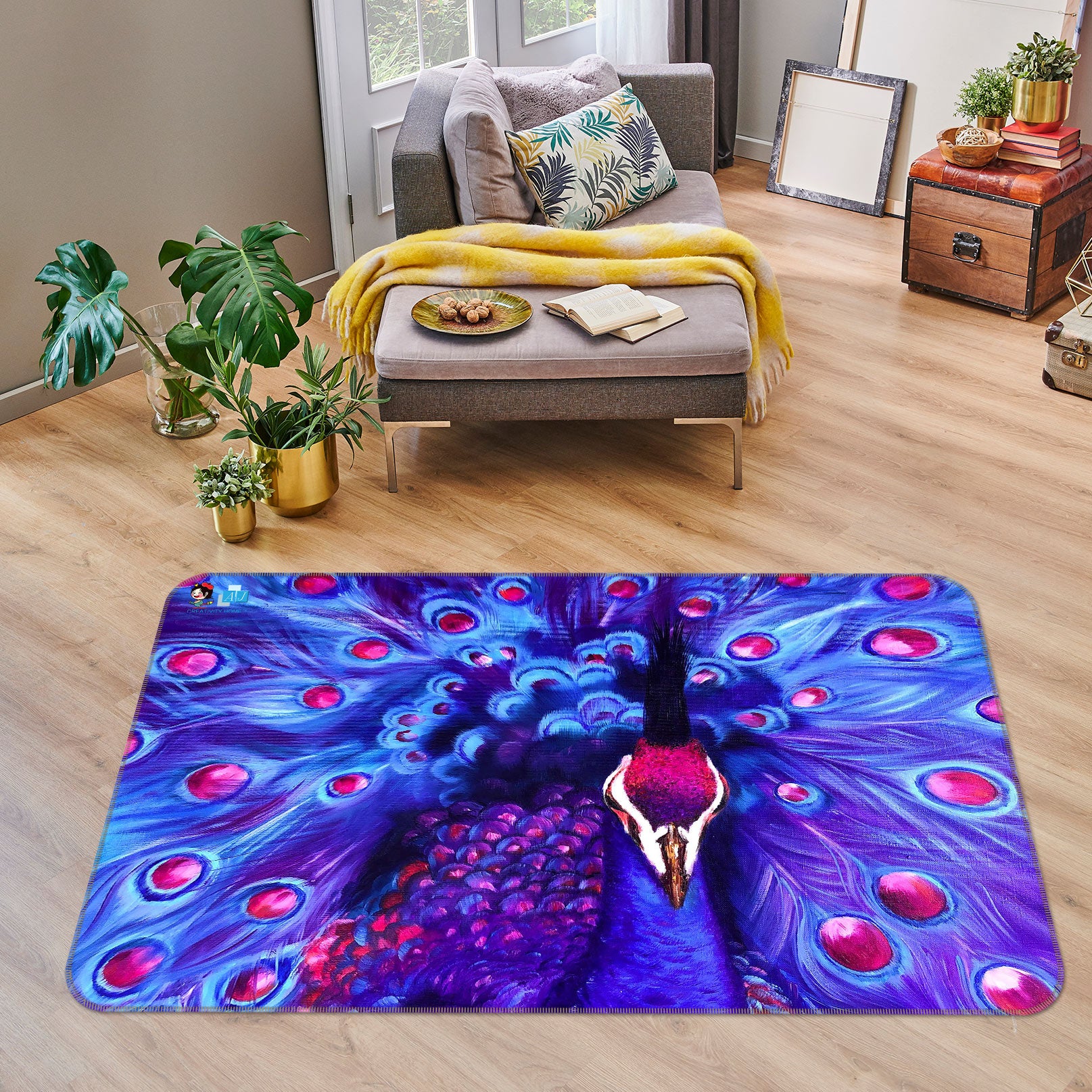 3D Purple Peacock 1141 Skromova Marina Rug Non Slip Rug Mat