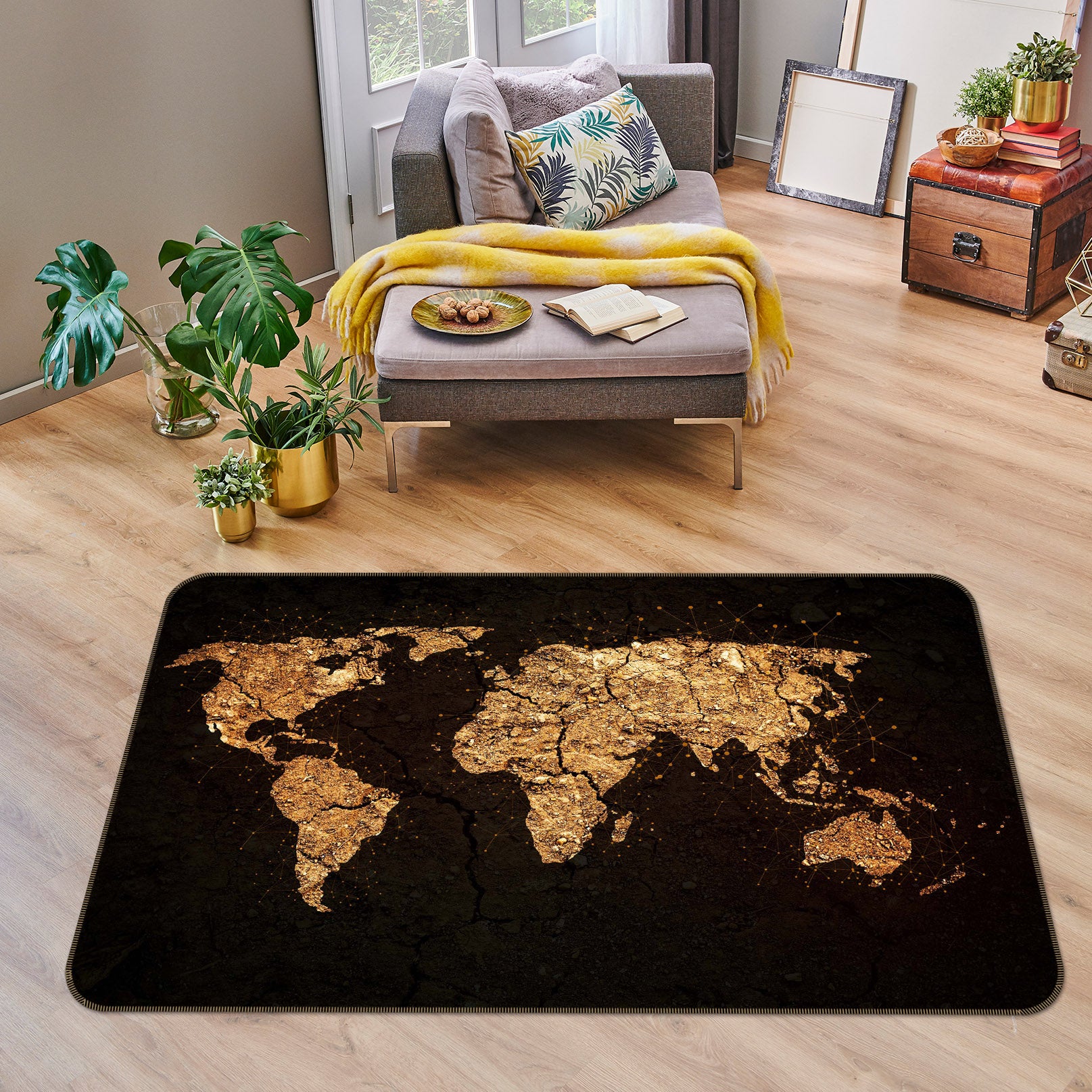 3D Golden Territory 249 World Map Non Slip Rug Mat