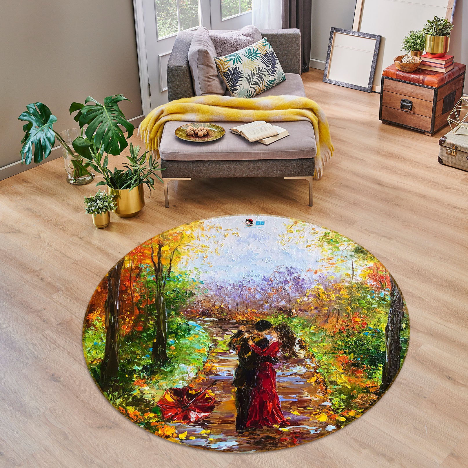 3D Oil Painting Couple 887 Skromova Marina Rug Round Non Slip Rug Mat