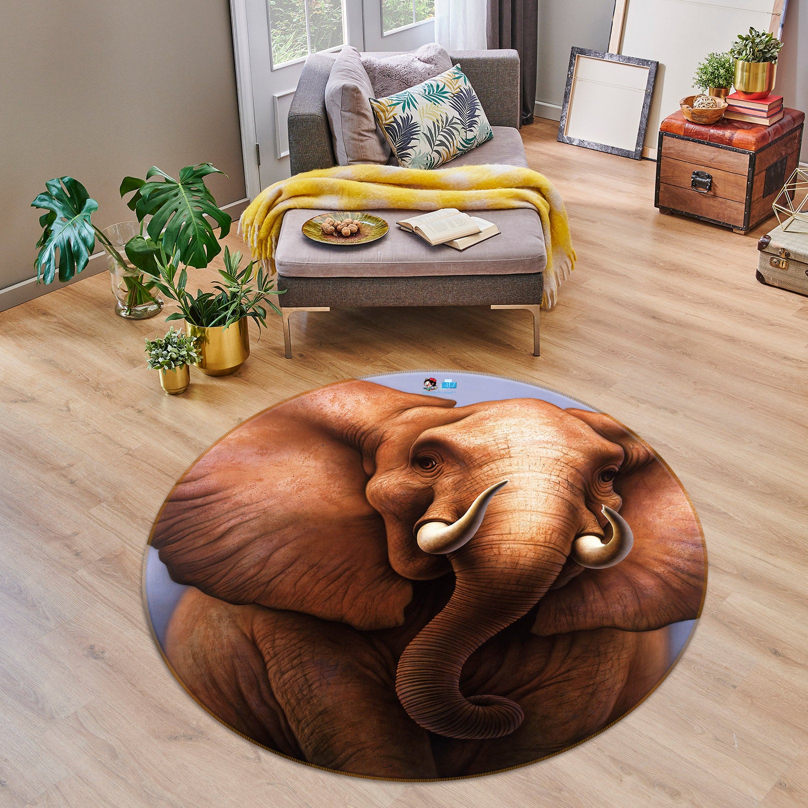 3D Elephant 83127 Jerry LoFaro Rug Round Non Slip Rug Mat