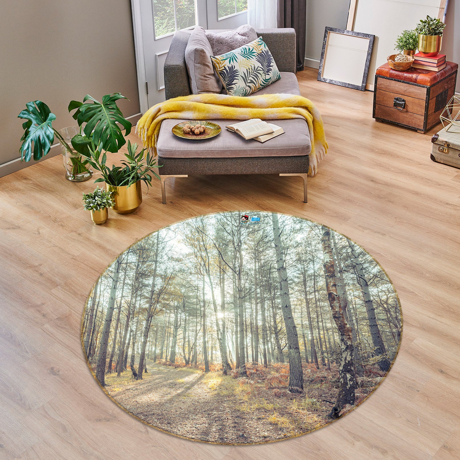 3D Sun Forest 7423 Assaf Frank Rug Round Non Slip Rug Mat