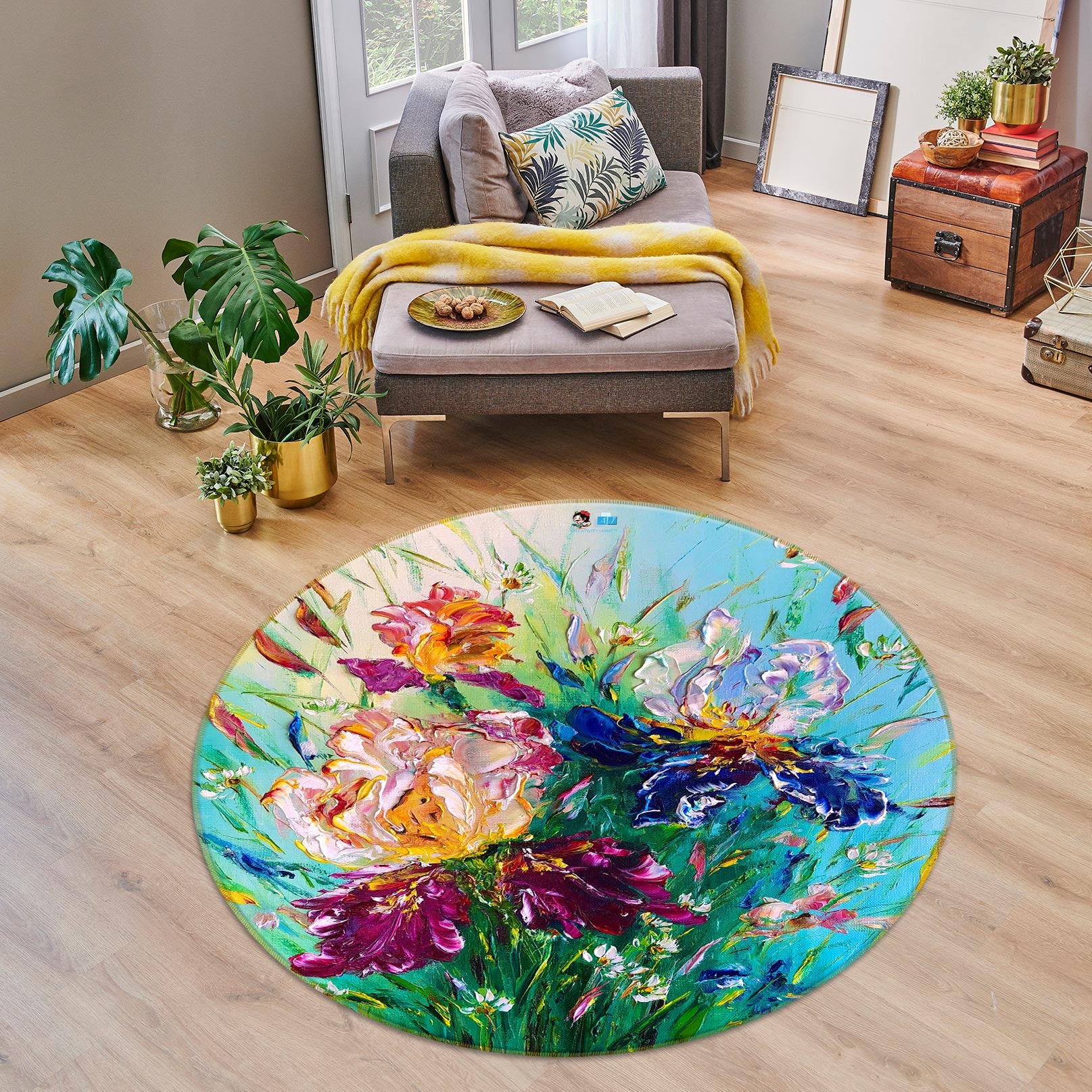 3D Painted Flowers 772 Skromova Marina Rug Round Non Slip Rug Mat