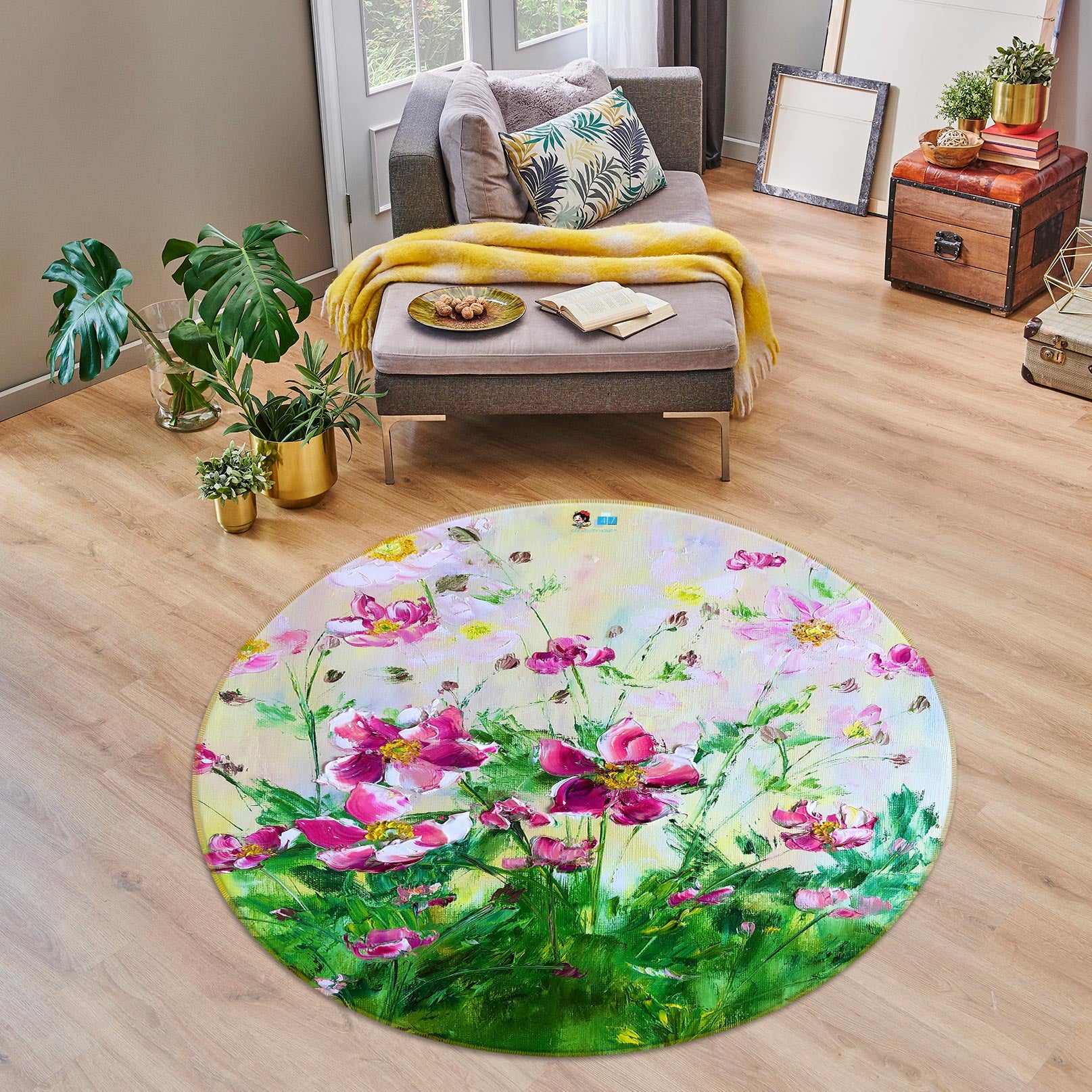 3D Pink Garden 769 Skromova Marina Rug Round Non Slip Rug Mat