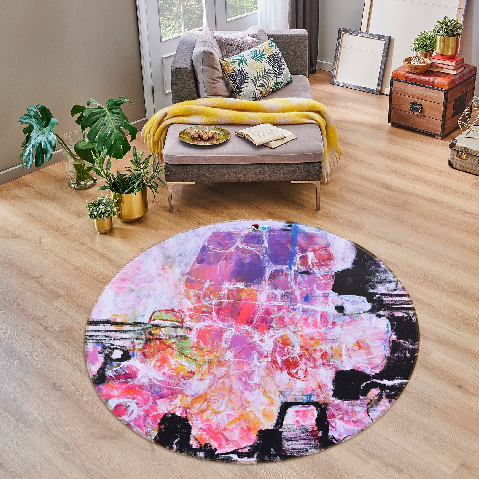 3D Pink Texture 1362 Misako Chida Rug Round Non Slip Rug Mat