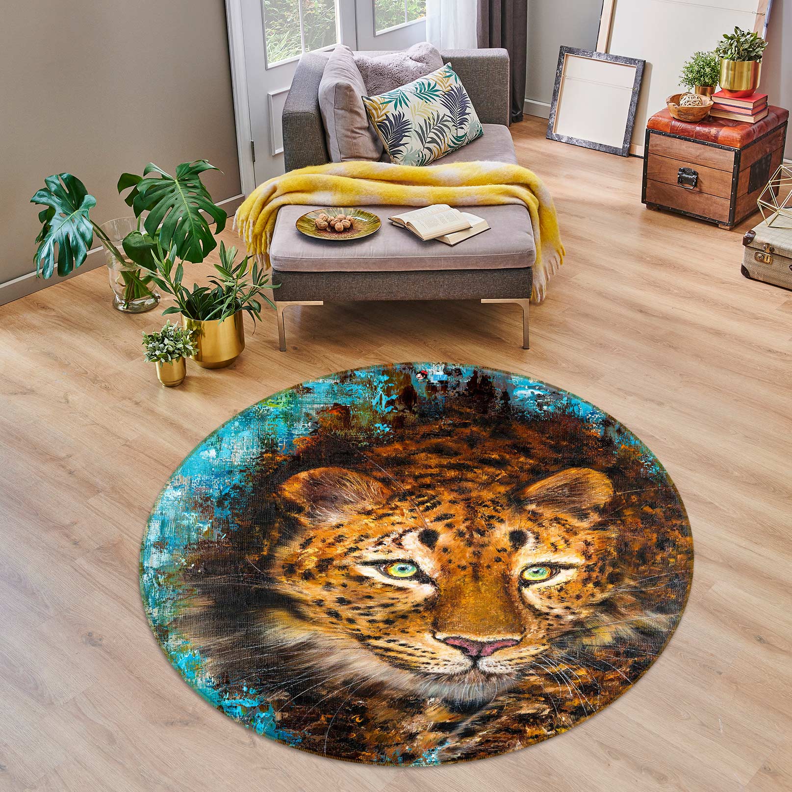 3D Painted Leopard 810 Skromova Marina Rug Round Non Slip Rug Mat