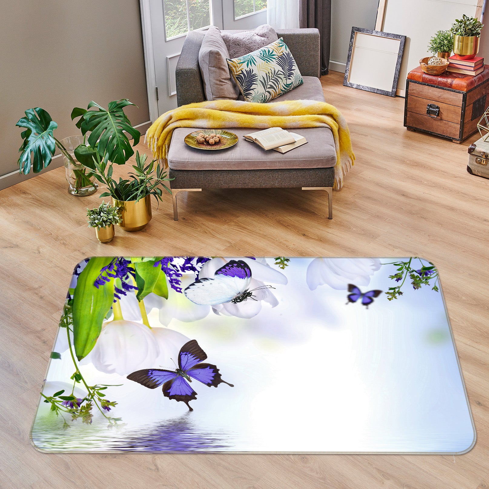 3D Purple Butterfly 68175 Animal Non Slip Rug Mat