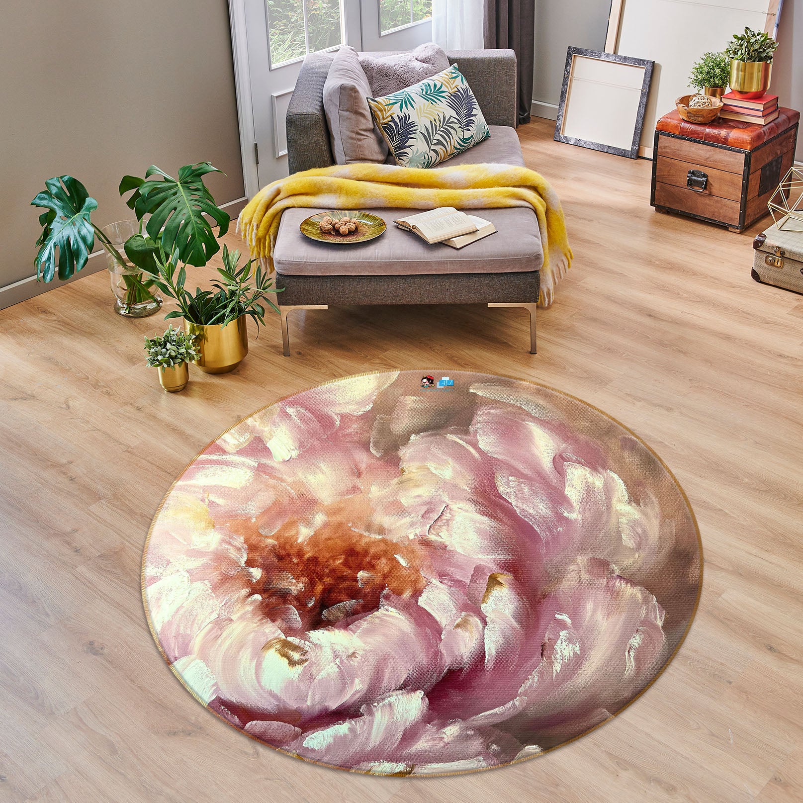 3D Painted Flowers 3903 Skromova Marina Rug Round Non Slip Rug Mat