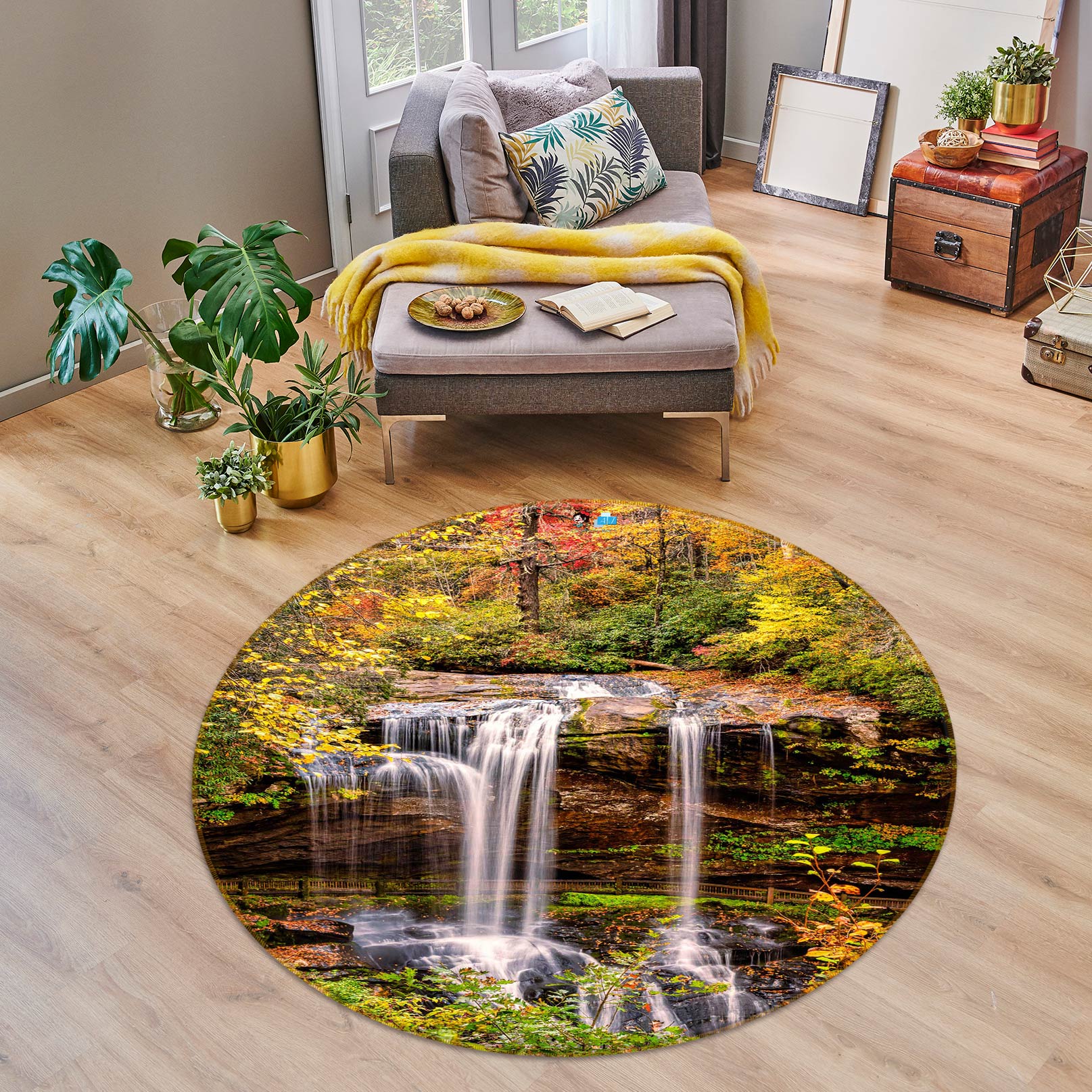 3D Forest Waterfall 5055 Beth Sheridan Rug Round Non Slip Rug Mat