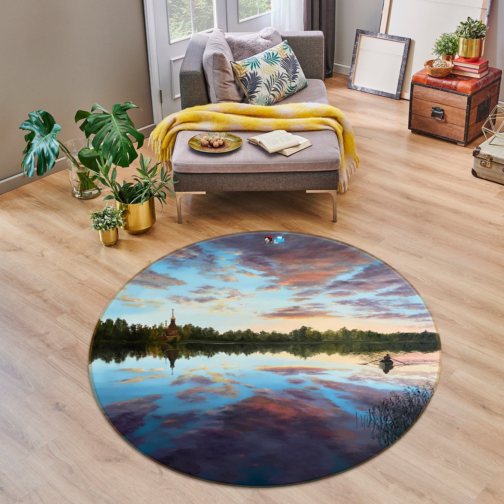 3D Sky Lake Shadow 9755 Marina Zotova Rug Round Non Slip Rug Mat