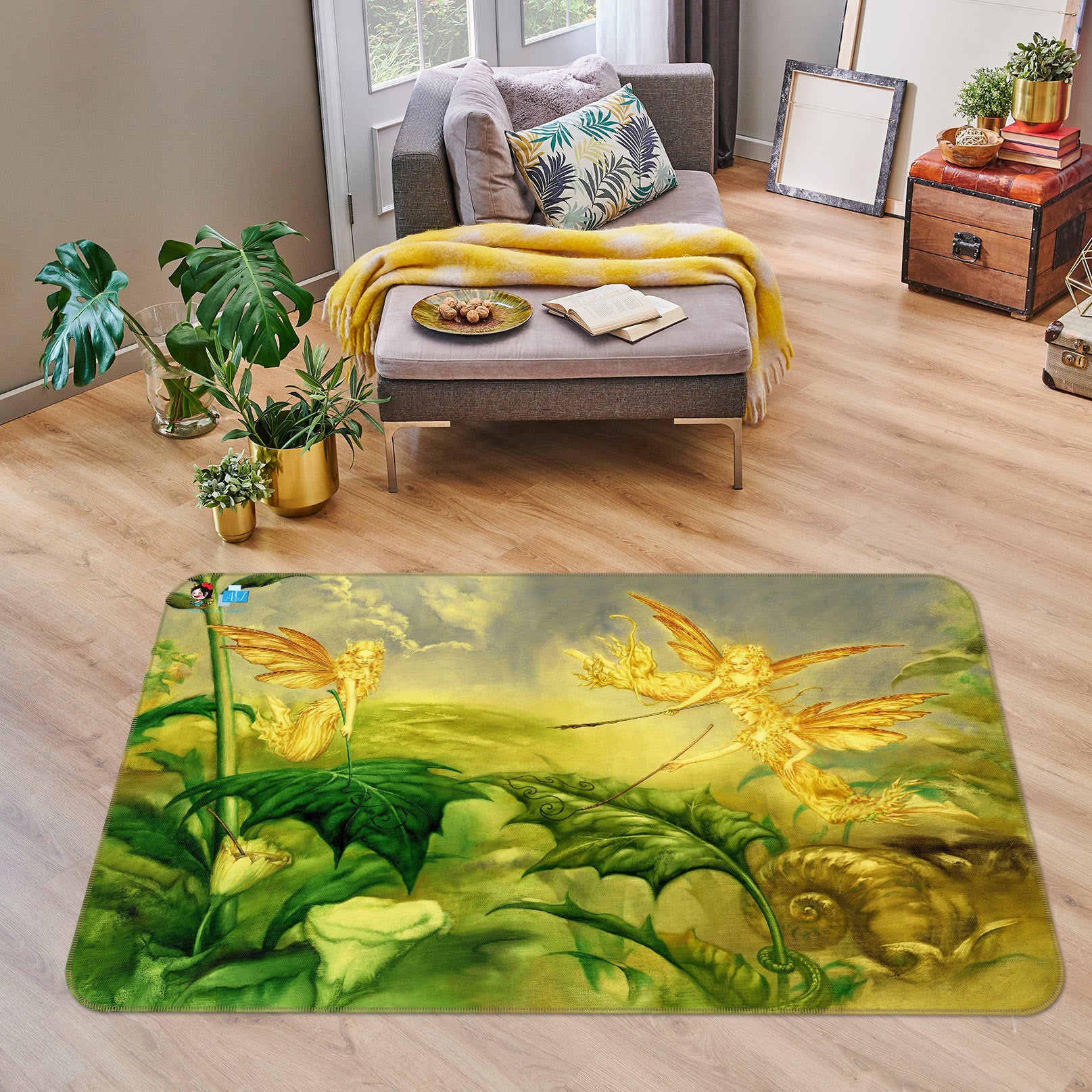 3D Leaf Flower Elf 5167 Ciruelo Rug Non Slip Rug Mat