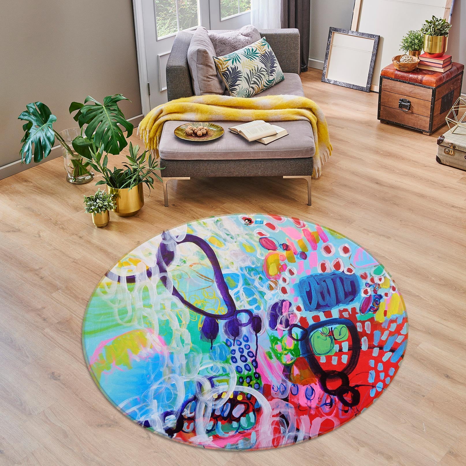 3D Watercolor 1356 Misako Chida Rug Round Non Slip Rug Mat