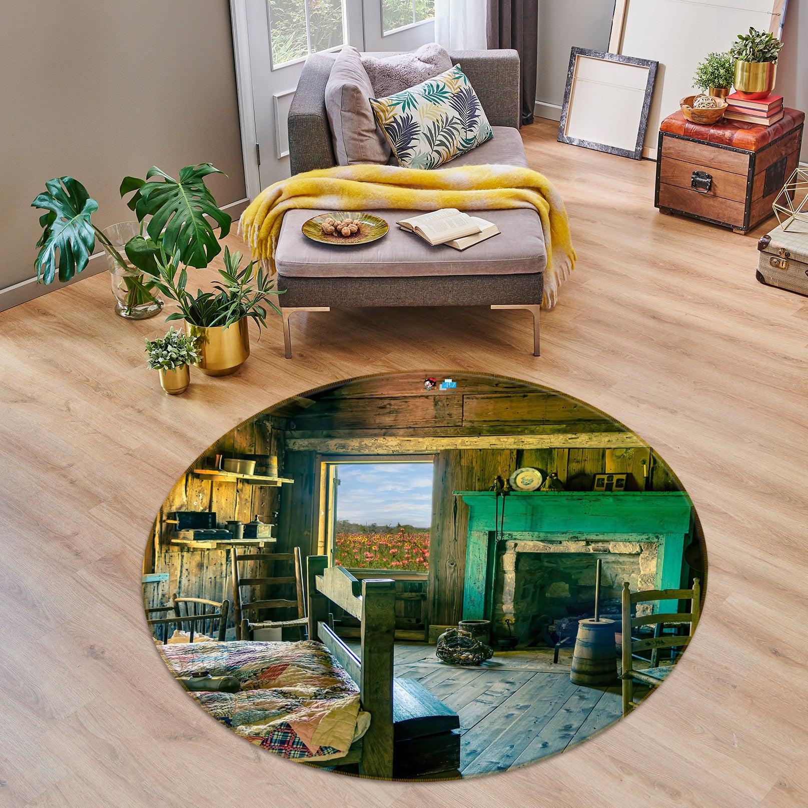 3D Room Bed 5040 Beth Sheridan Rug Round Non Slip Rug Mat