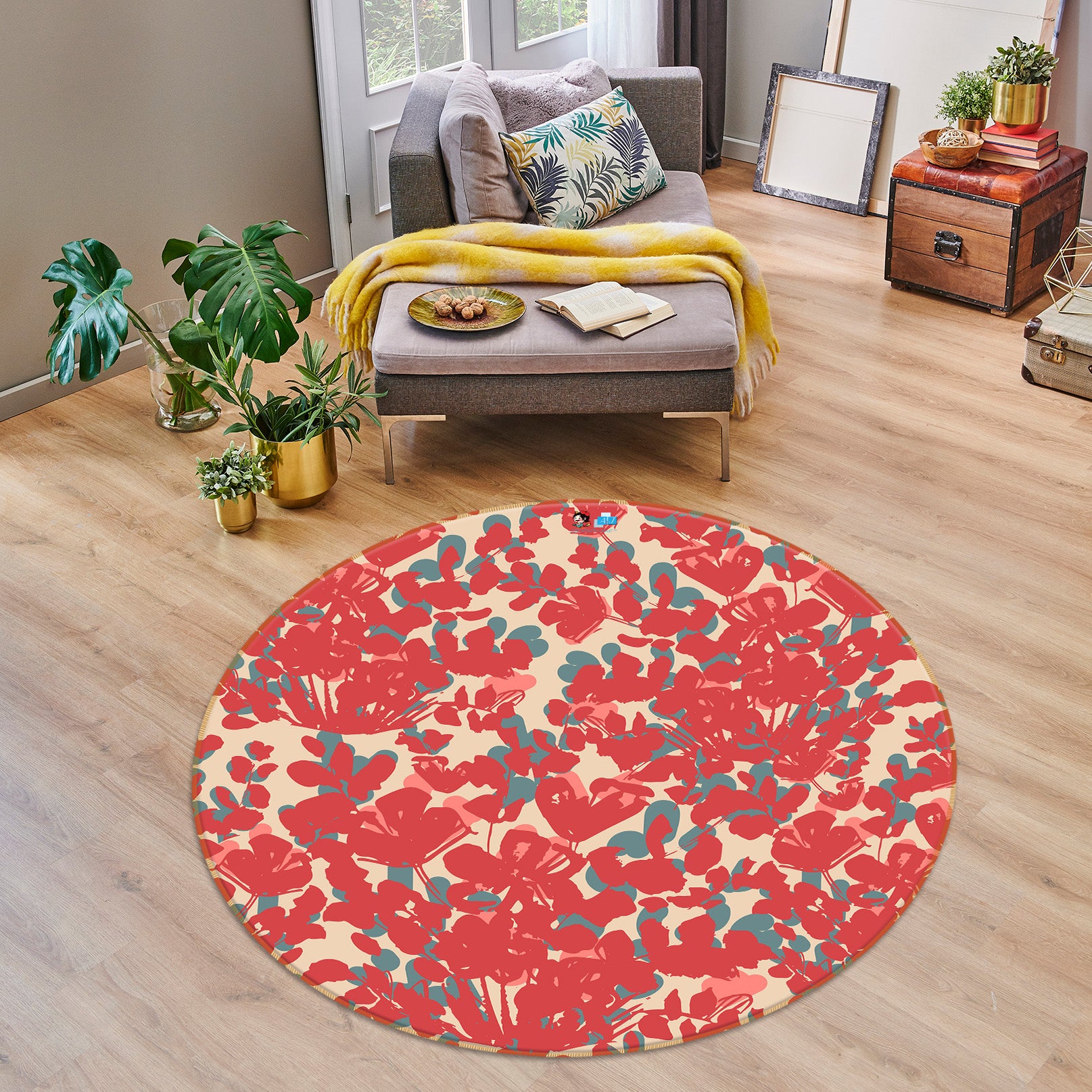 3D Red Flowers Clump 10564 Kashmira Jayaprakash Rug Round Non Slip Rug Mat