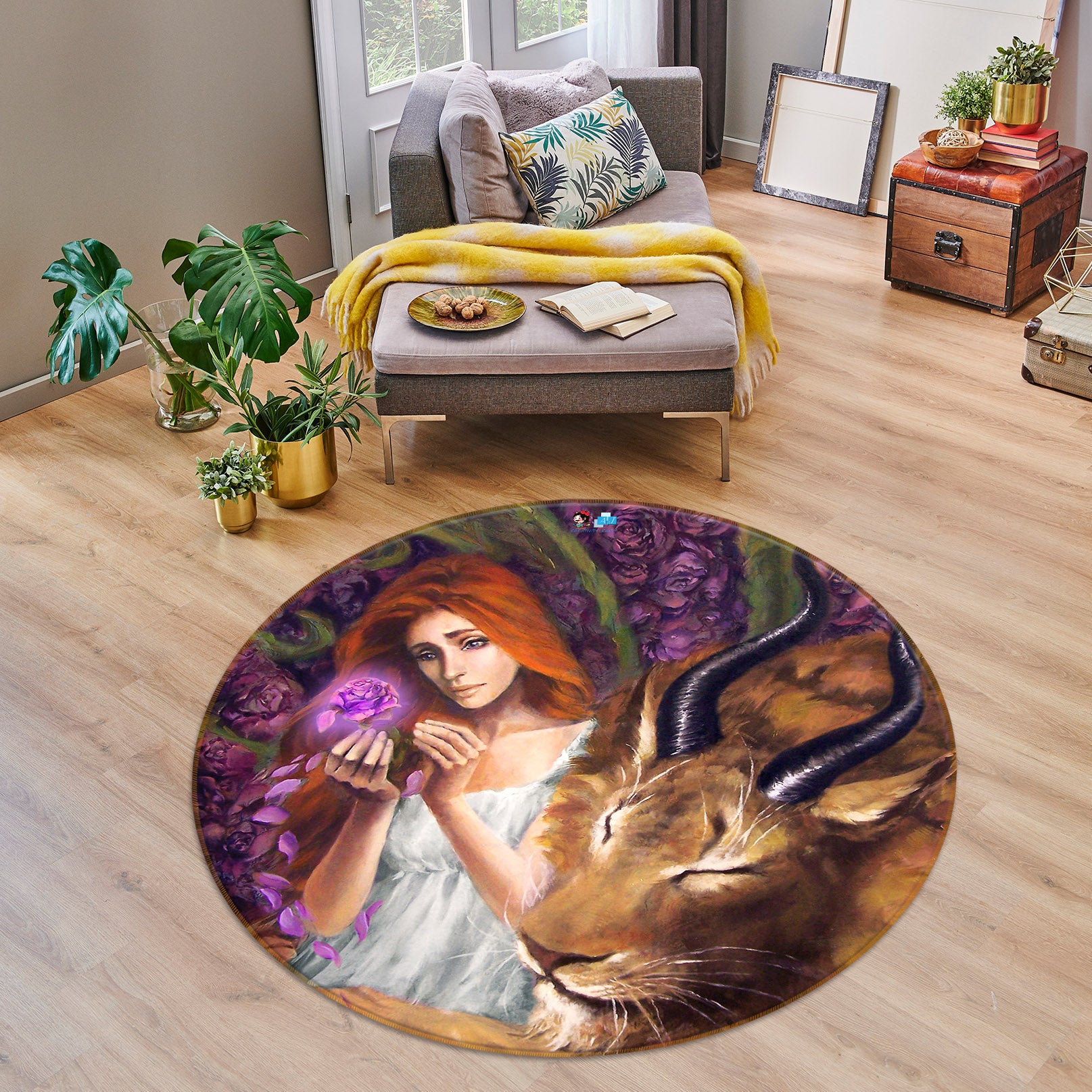 3D Tiger Woman 8355 Ruth Thompson Rug Round Non Slip Rug Mat