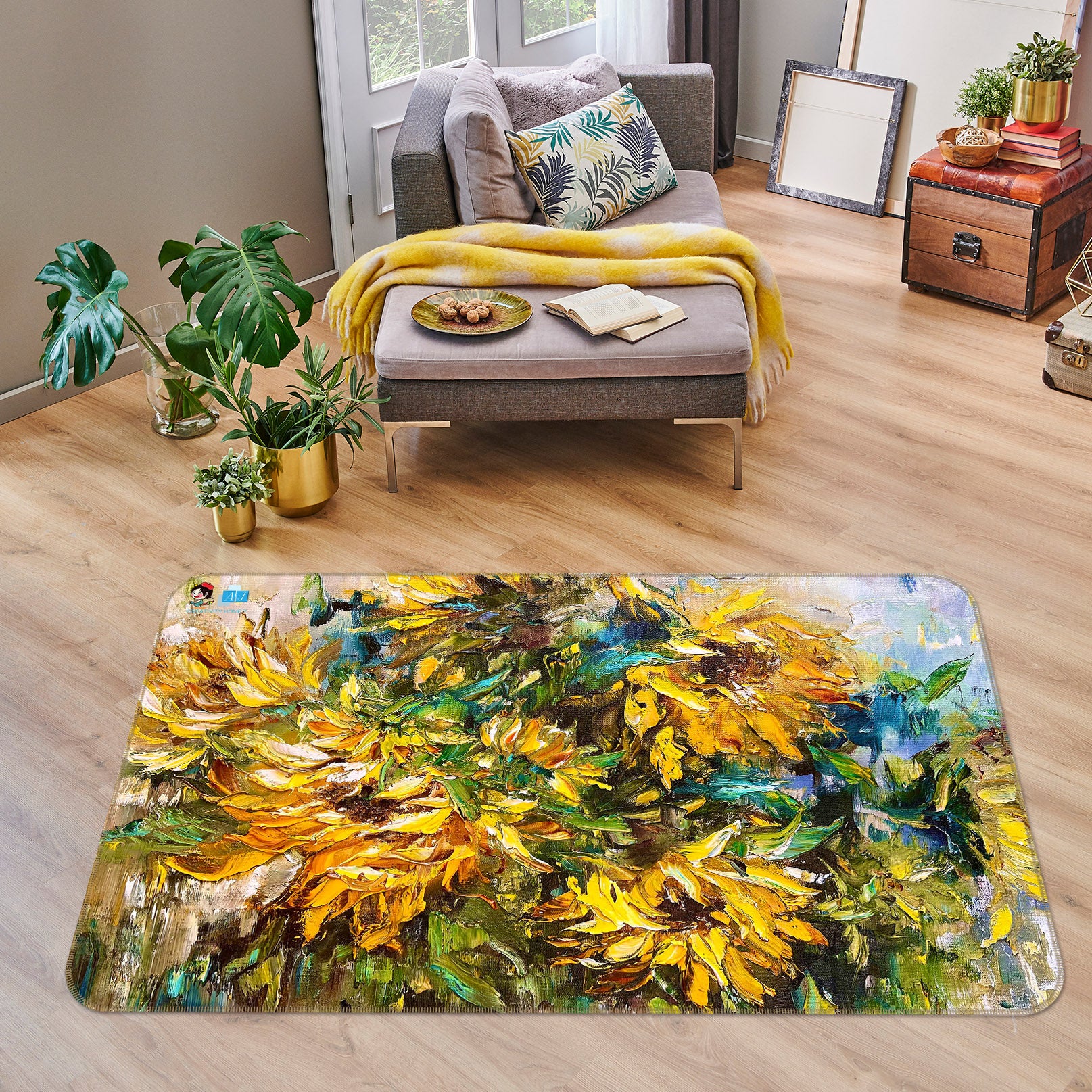 3D Yellow Sunflower 3838 Skromova Marina Rug Non Slip Rug Mat