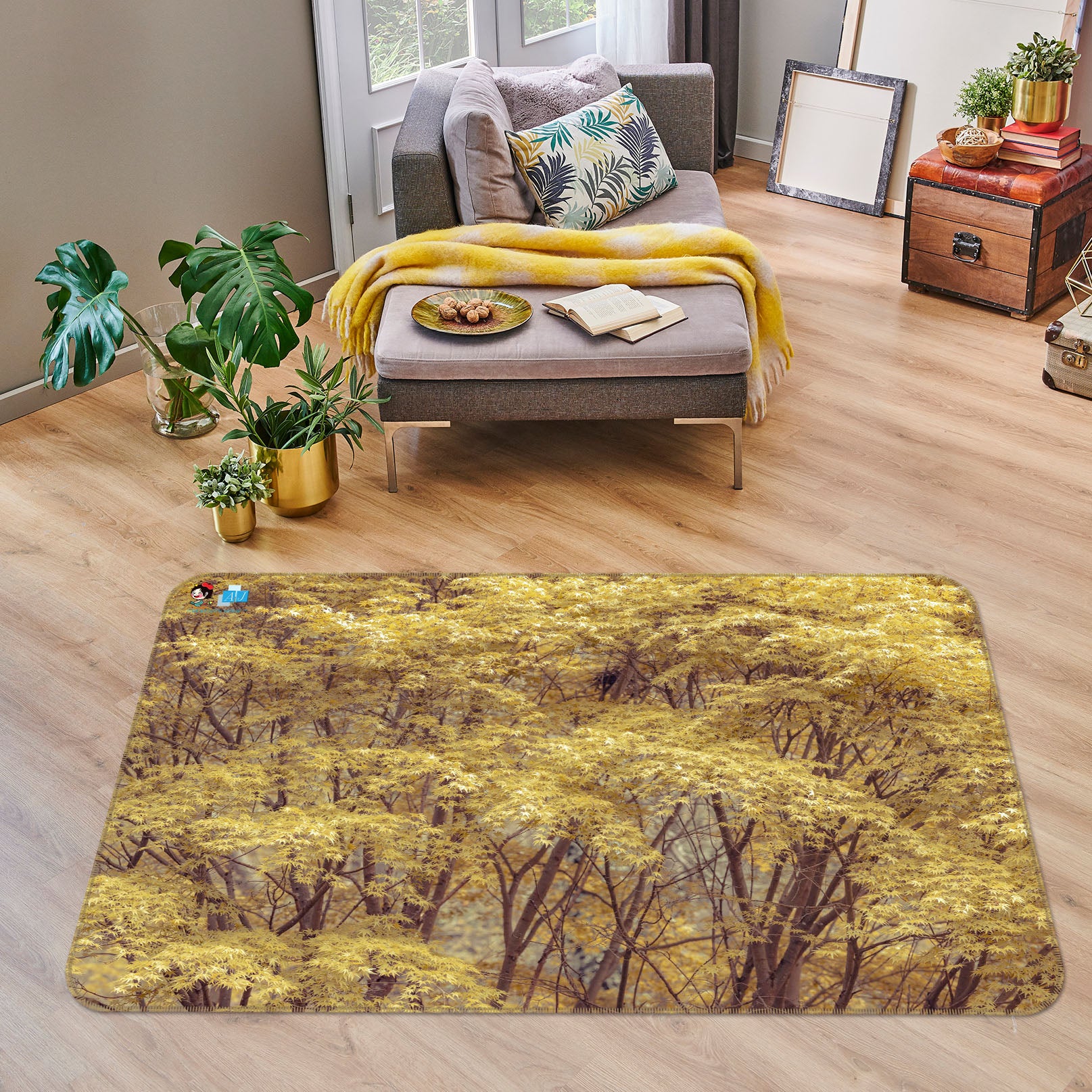 3D Yellow Leaves 6777 Assaf Frank Rug Non Slip Rug Mat