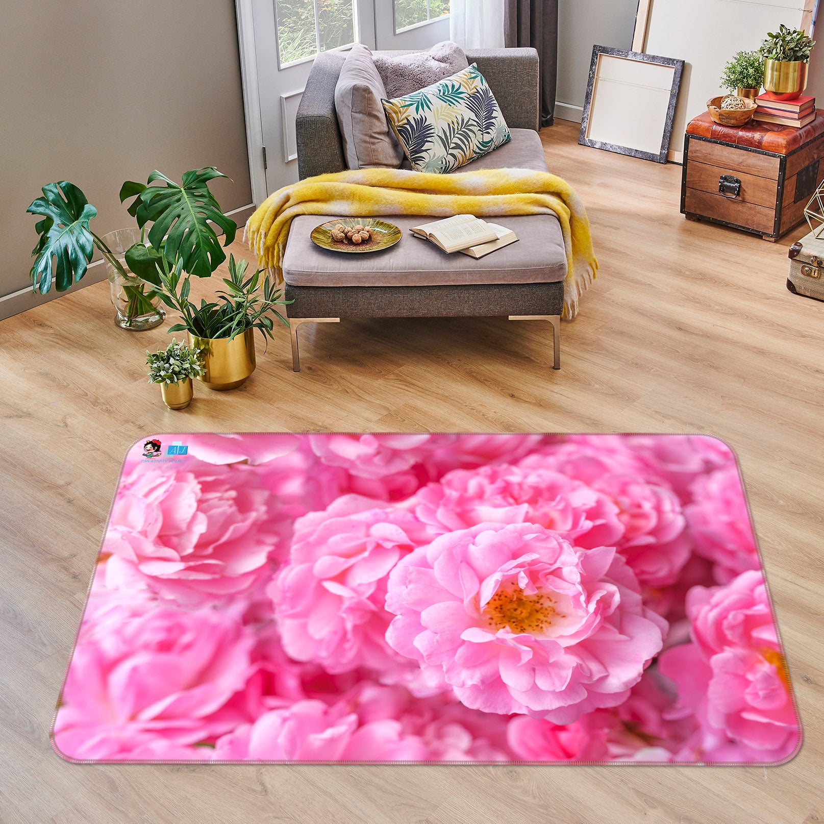 3D Pink Flower 6741 Assaf Frank Rug Non Slip Rug Mat