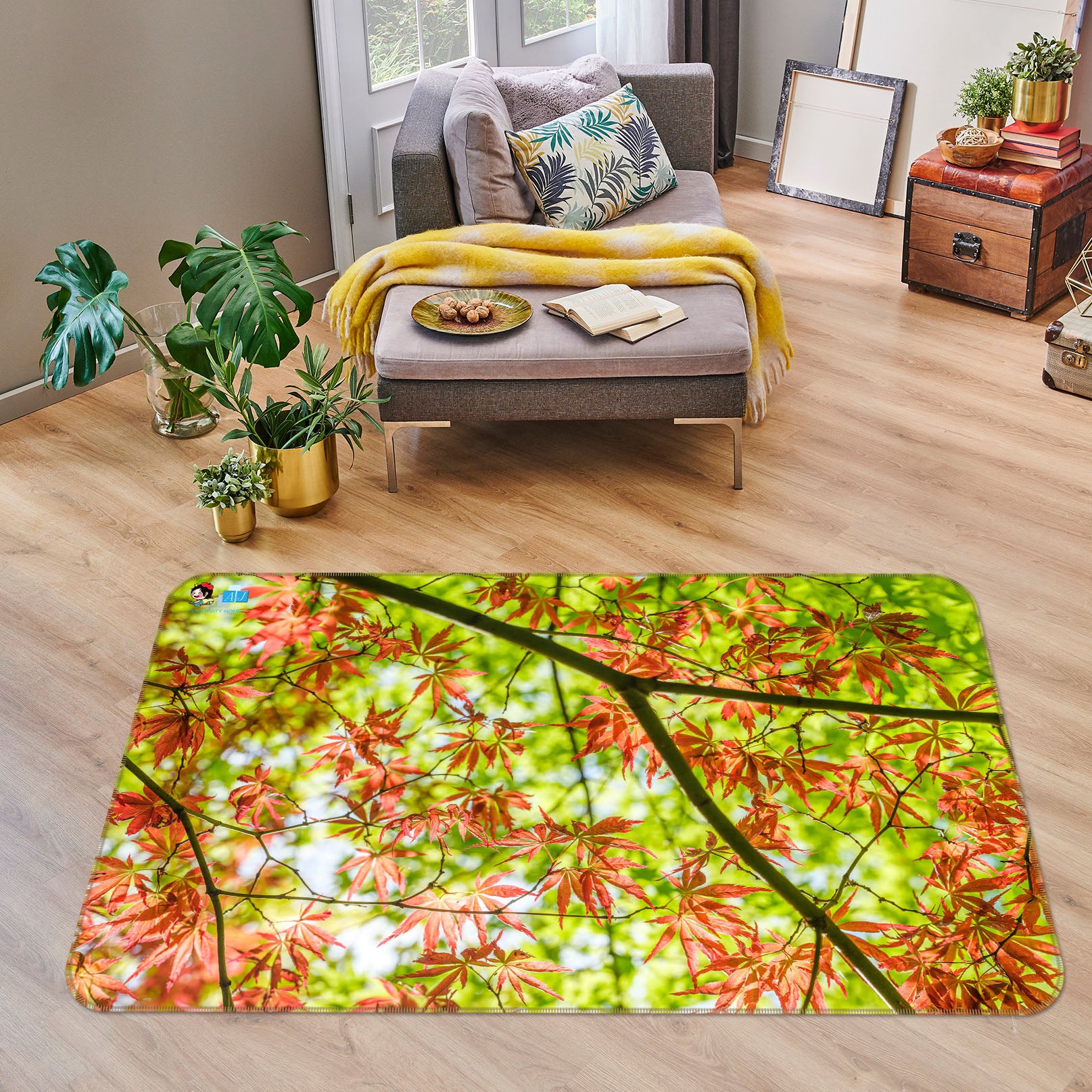 3D Red Maple Leaf 6778 Assaf Frank Rug Non Slip Rug Mat