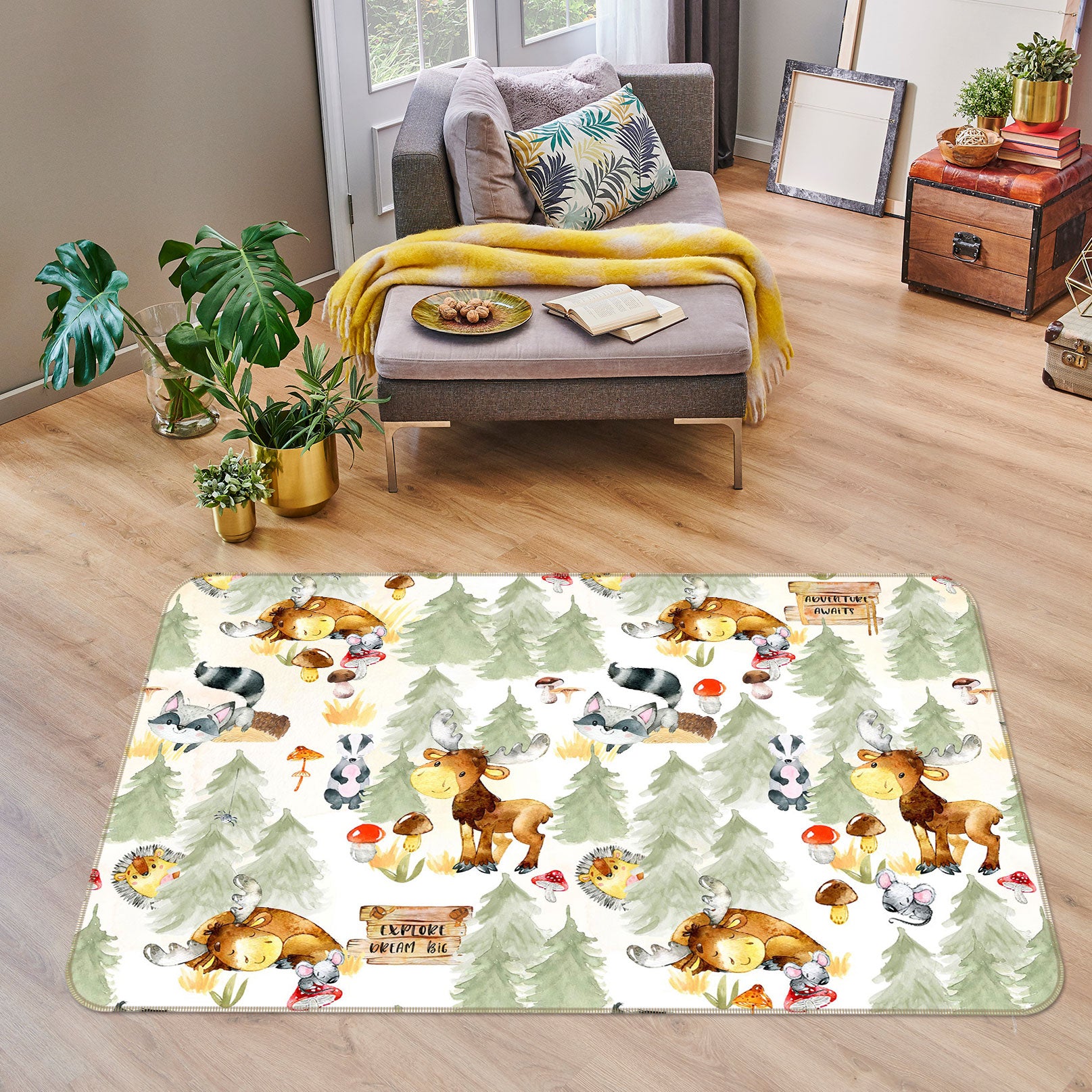 3D Reindeer Mushroom 035 Uta Naumann Rug Non Slip Rug Mat