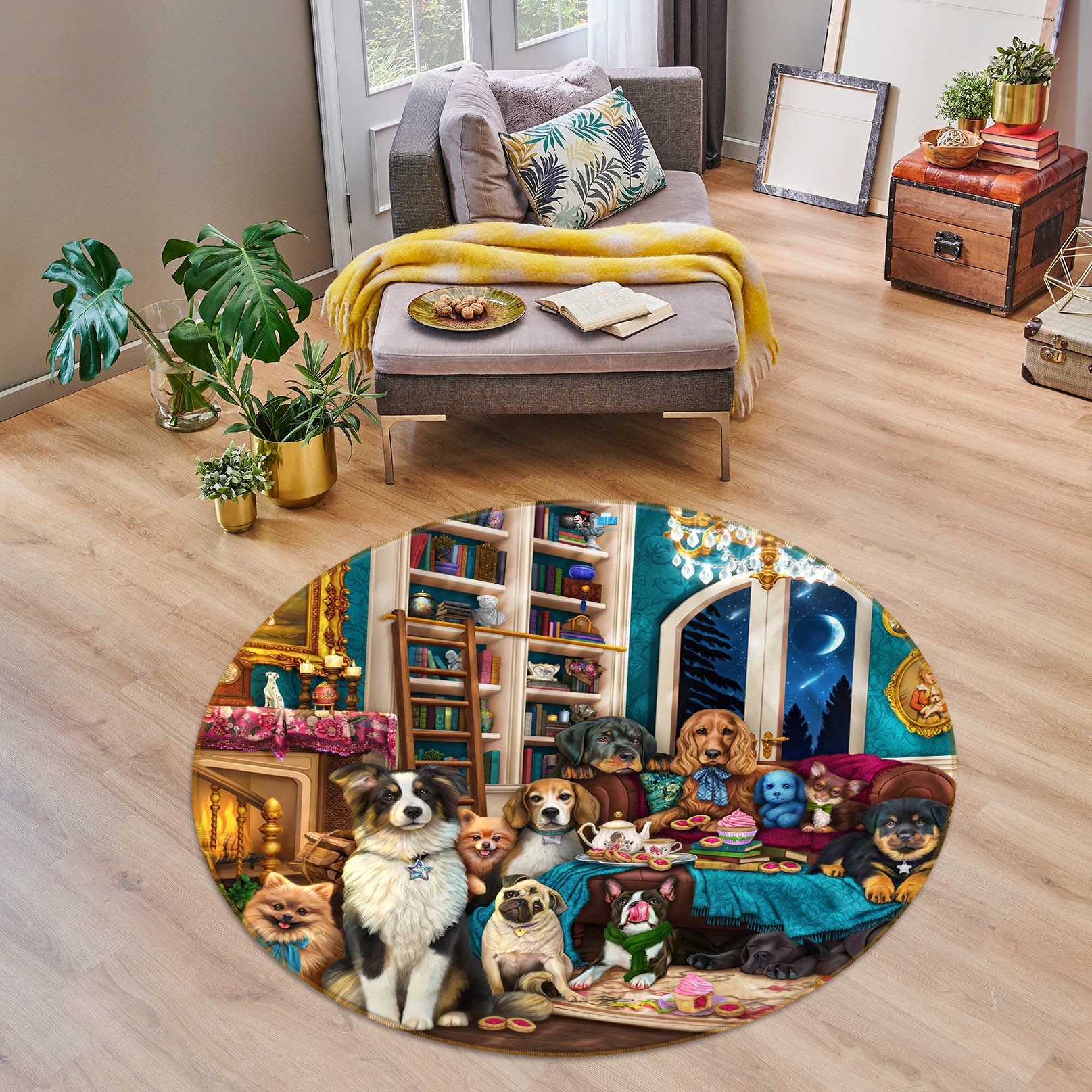 3D Pet Party 8897 Brigid Ashwood Rug Round Non Slip Rug Mat