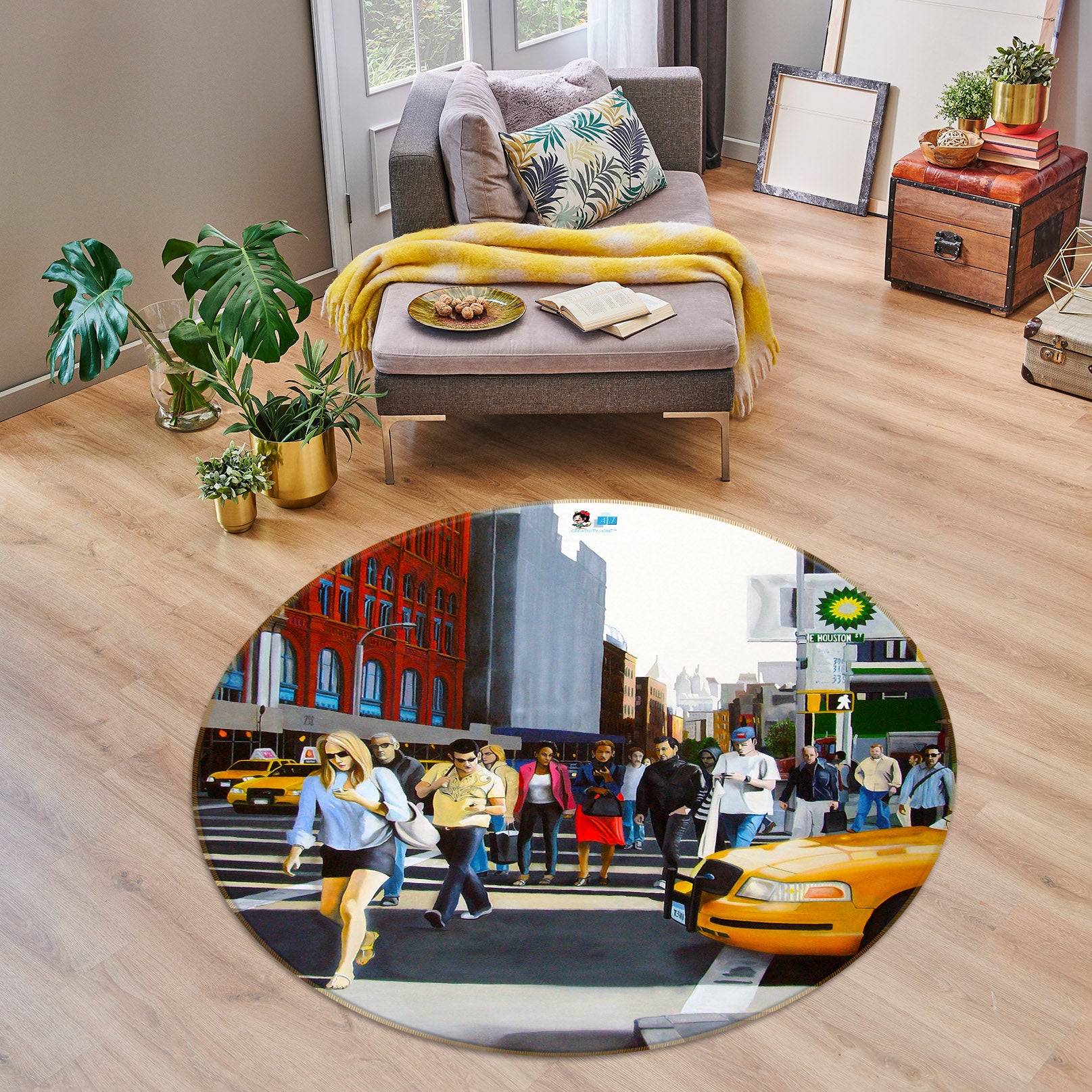 3D Road Pedestrian 11098 Matthew Holden Bates Rug Round Non Slip Rug Mat