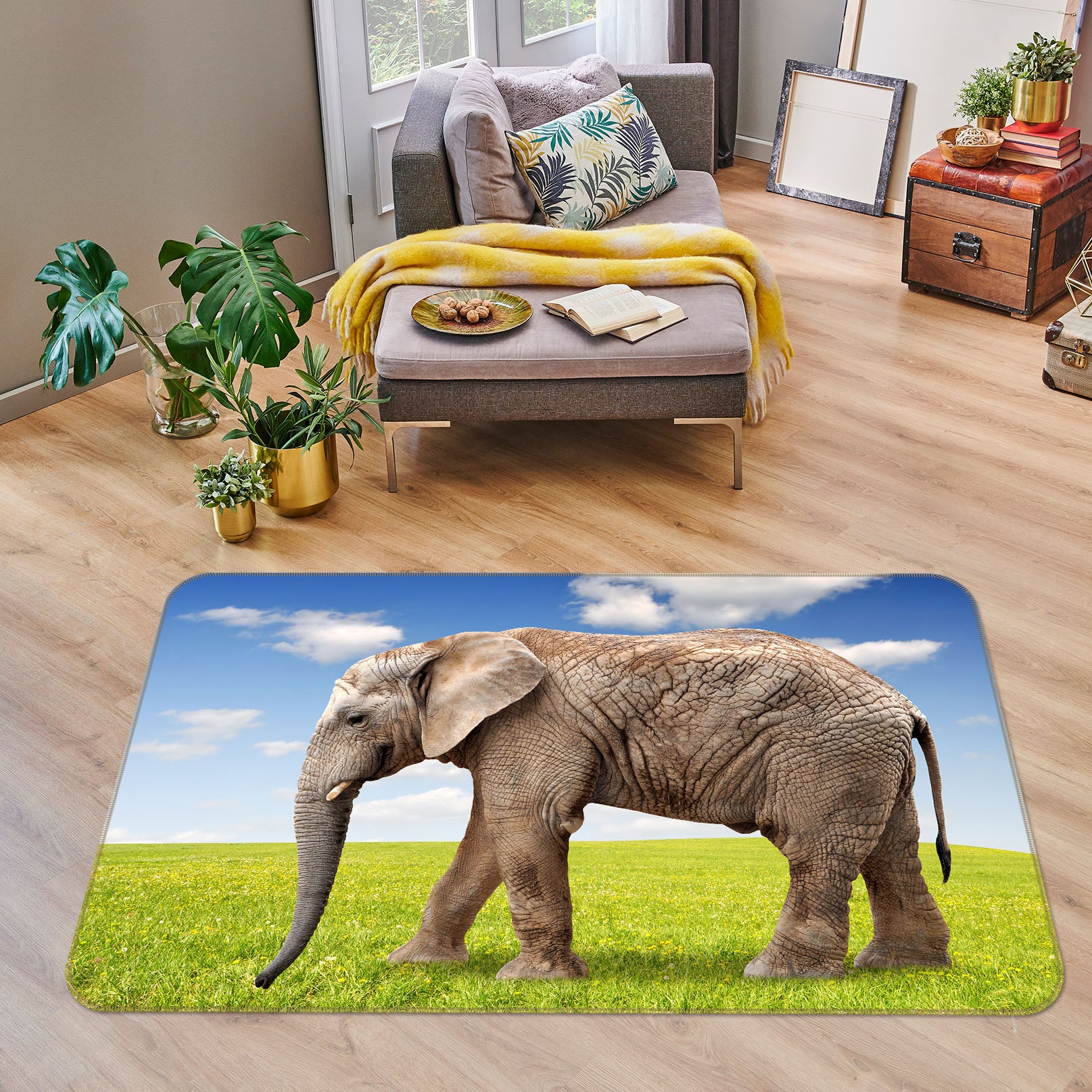 3D Grass Elephant 68177 Animal Non Slip Rug Mat