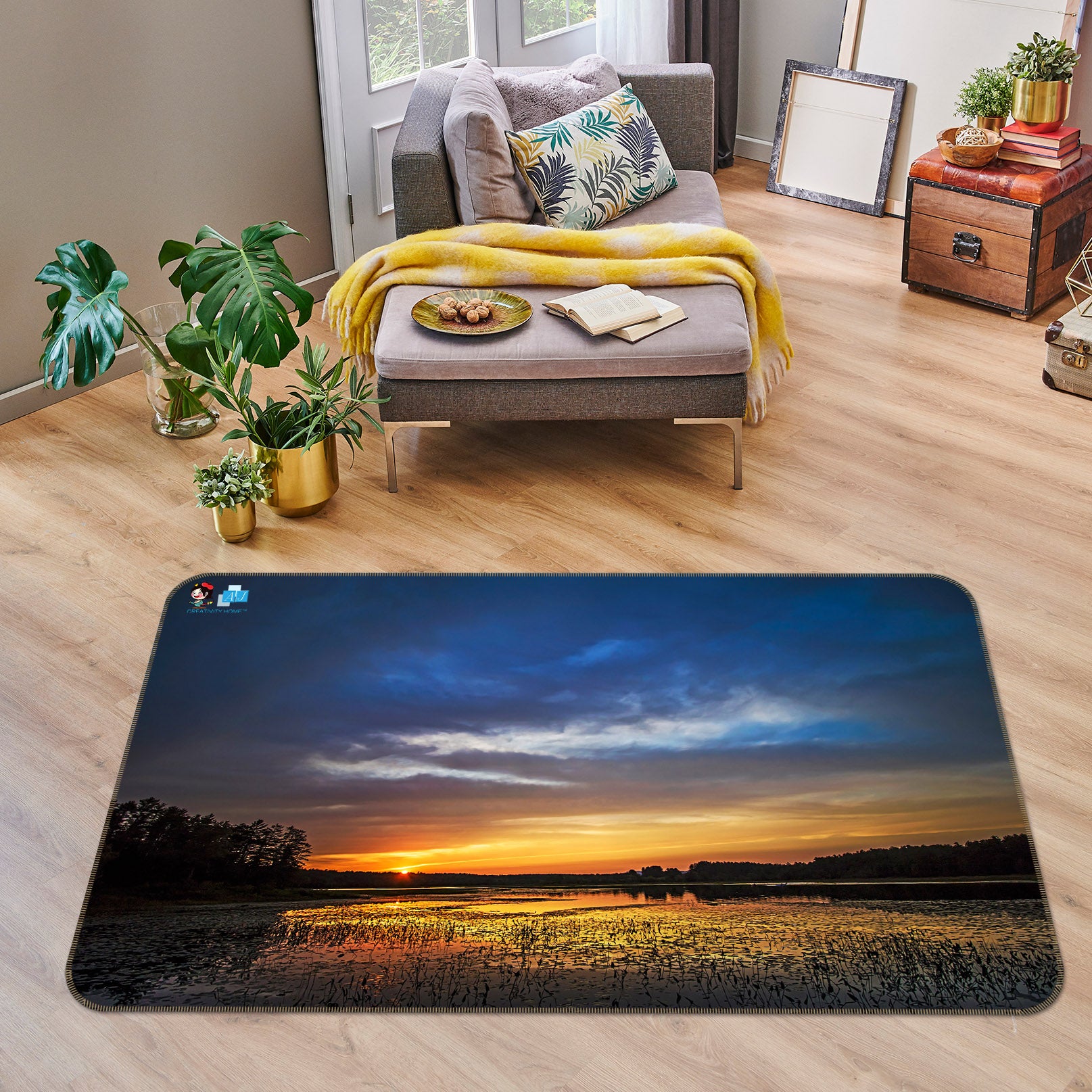 3D Peaceful Sunset 85075 Jerry LoFaro Rug Non Slip Rug Mat