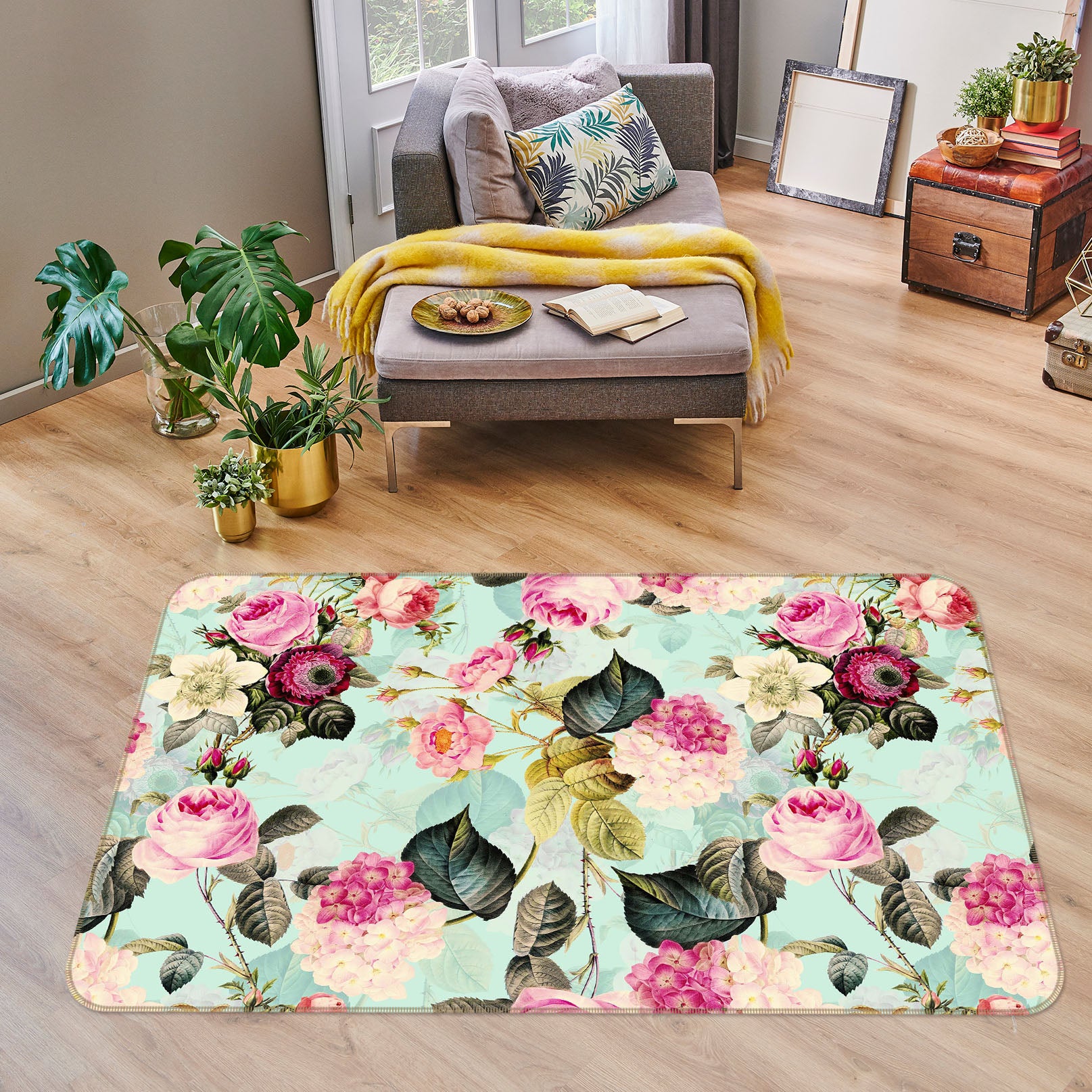 3D Pink Rose 126 Uta Naumann Rug Non Slip Rug Mat