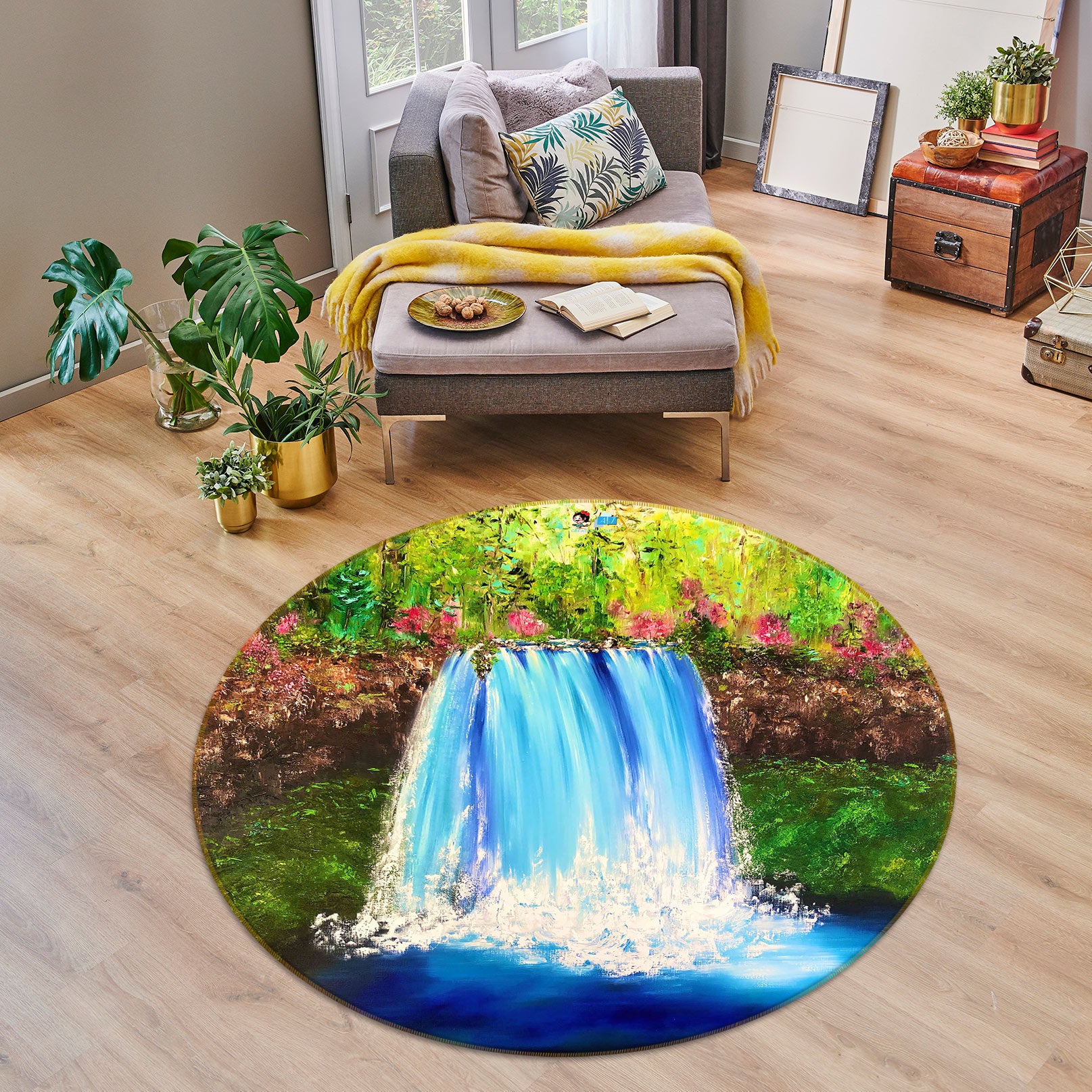 3D Blue Waterfall 816 Skromova Marina Rug Round Non Slip Rug Mat