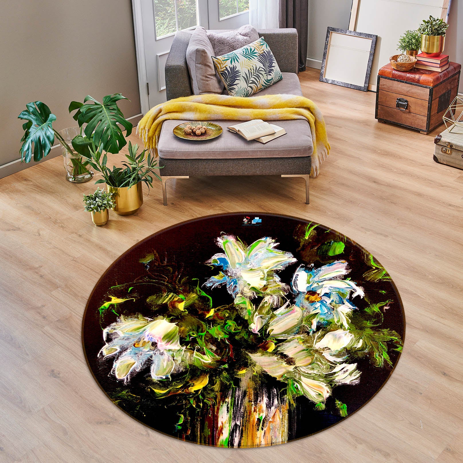 3D Painted Bouquet 883 Skromova Marina Rug Round Non Slip Rug Mat