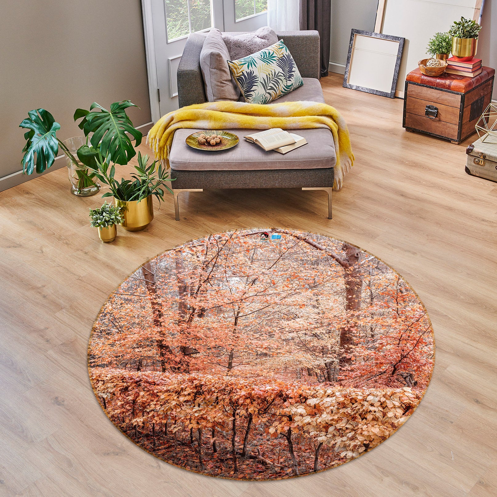 3D Autumn Woods 7334 Assaf Frank Rug Round Non Slip Rug Mat