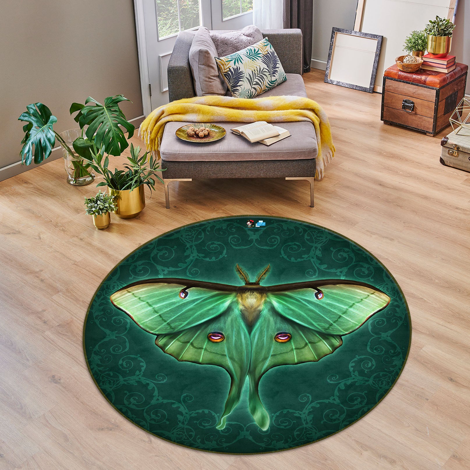 3D Green Moth 8876 Brigid Ashwood Rug Round Non Slip Rug Mat