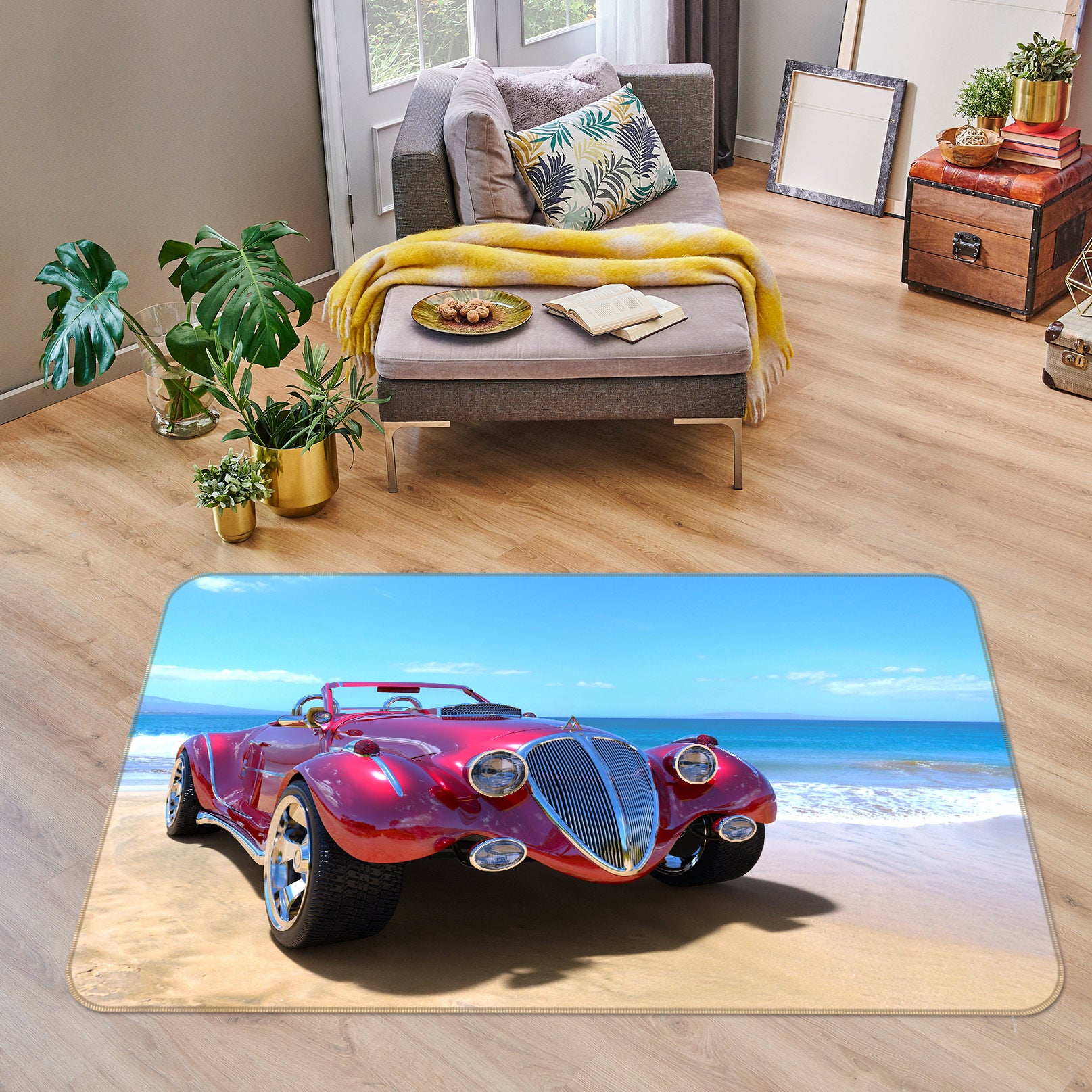 3D Seaside Sports Car 67220 Vehicle Non Slip Rug Mat