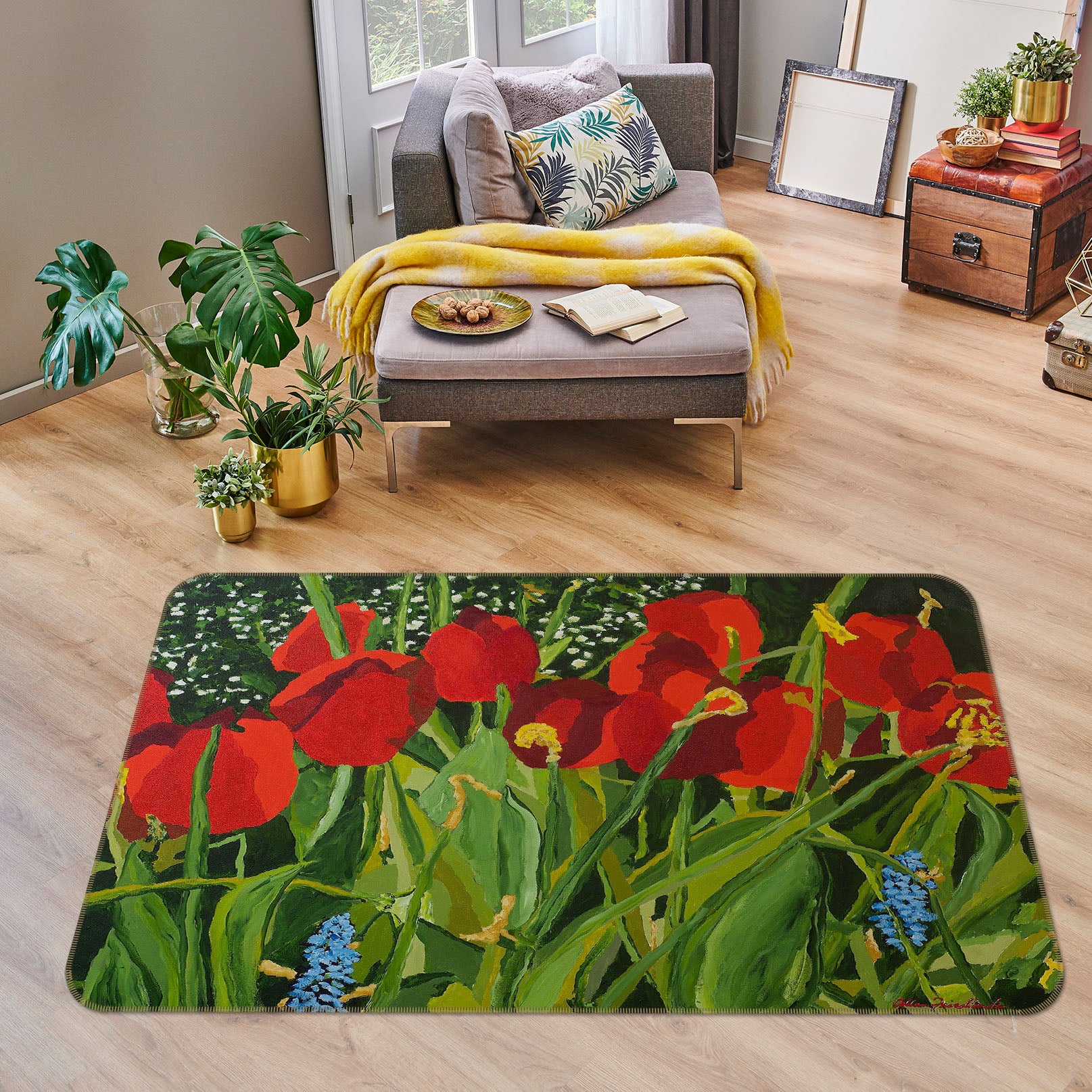 3D Safflower 1032 Allan P. Friedlander Rug Non Slip Rug Mat