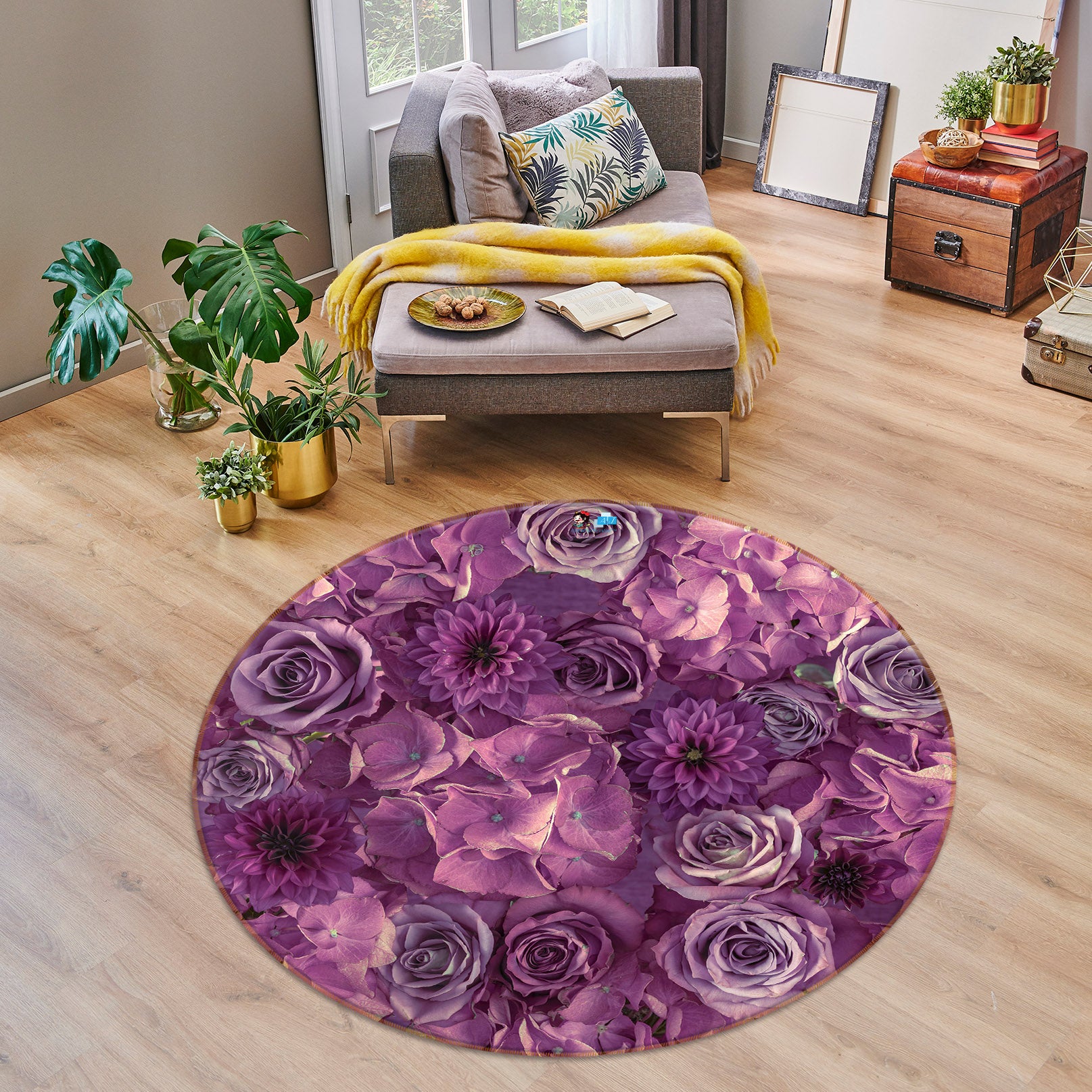 3D Purple Garden 7327 Assaf Frank Rug Round Non Slip Rug Mat