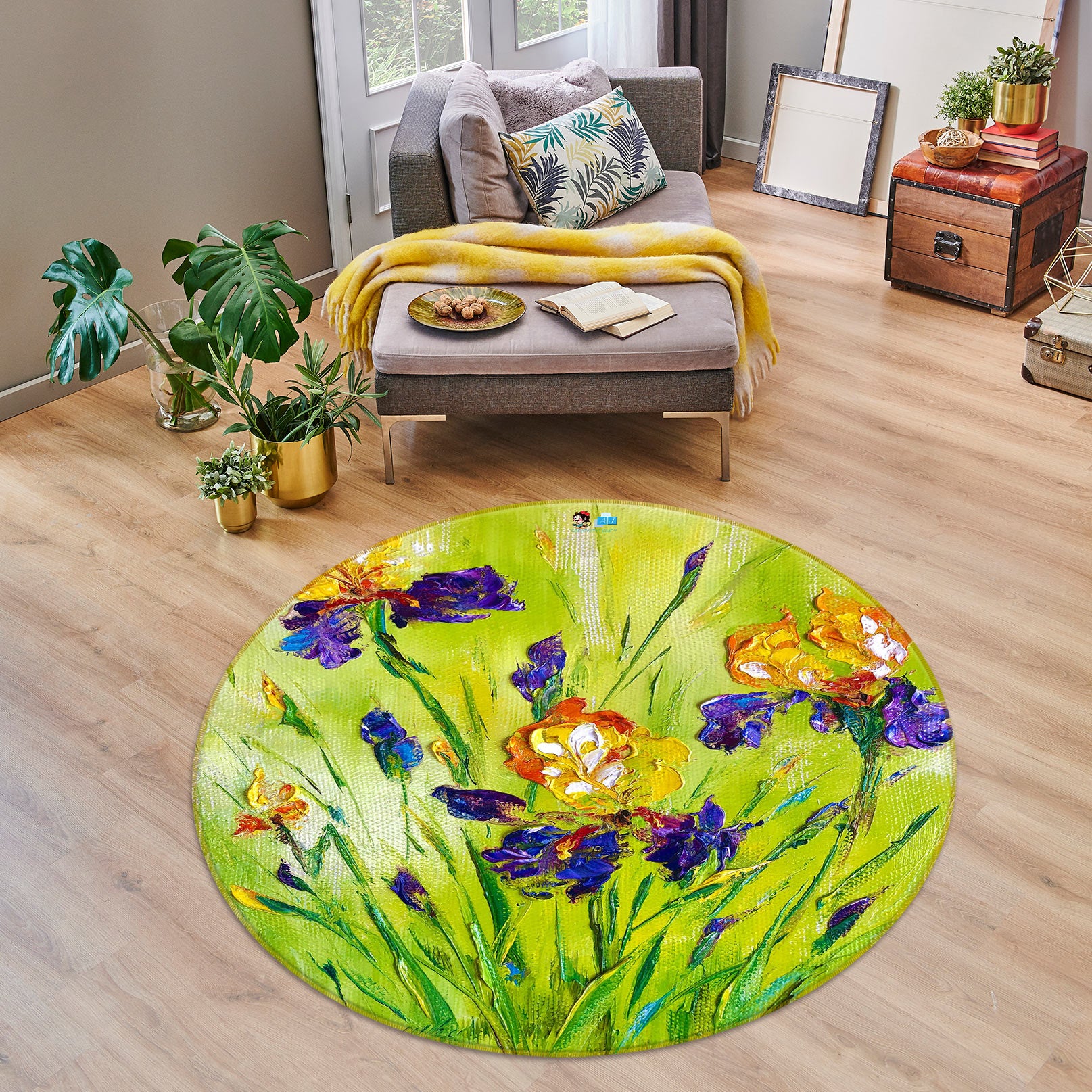 3D Paint Flower 750 Skromova Marina Rug Round Non Slip Rug Mat