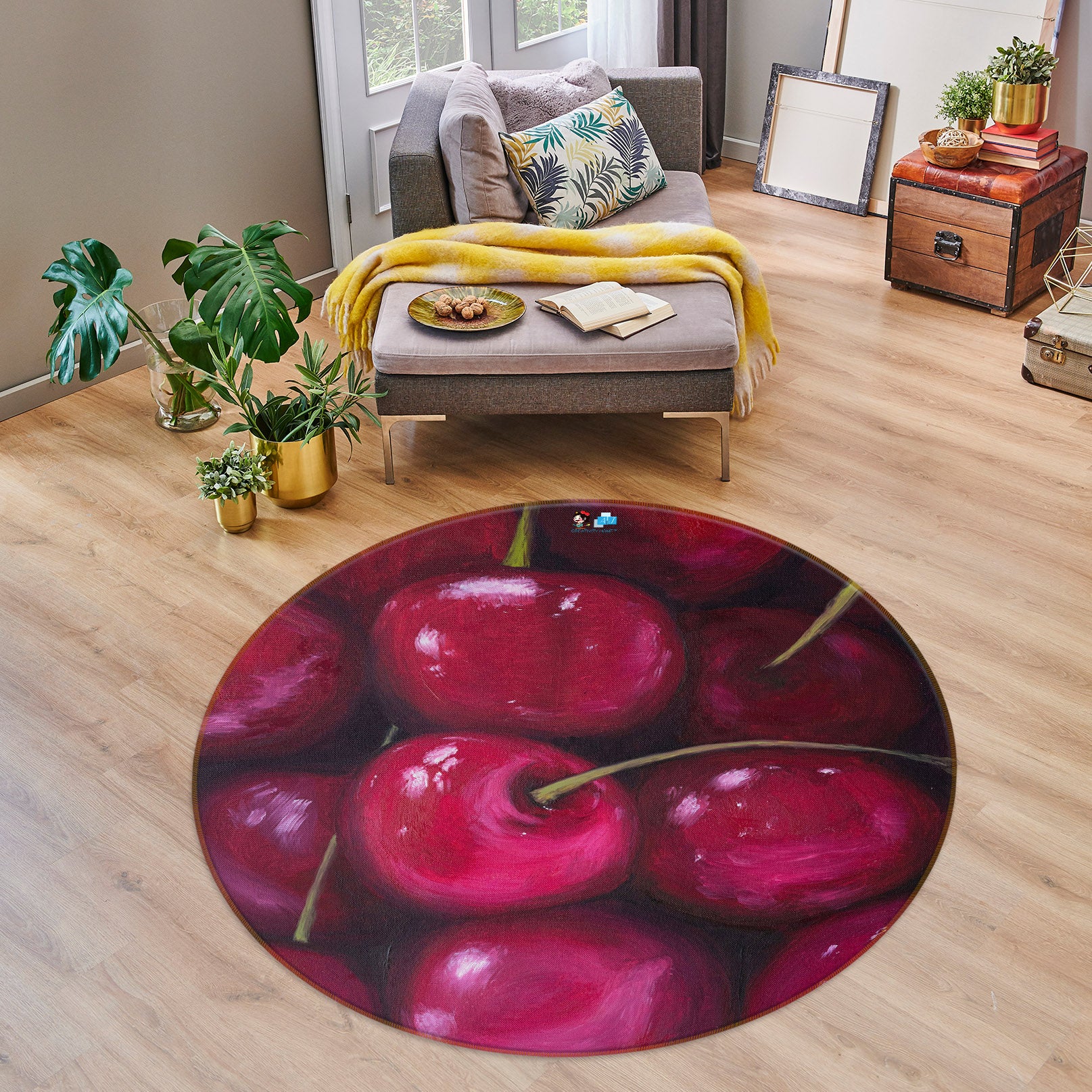 3D Cherry 18159 Marina Zotova Rug Round Non Slip Rug Mat