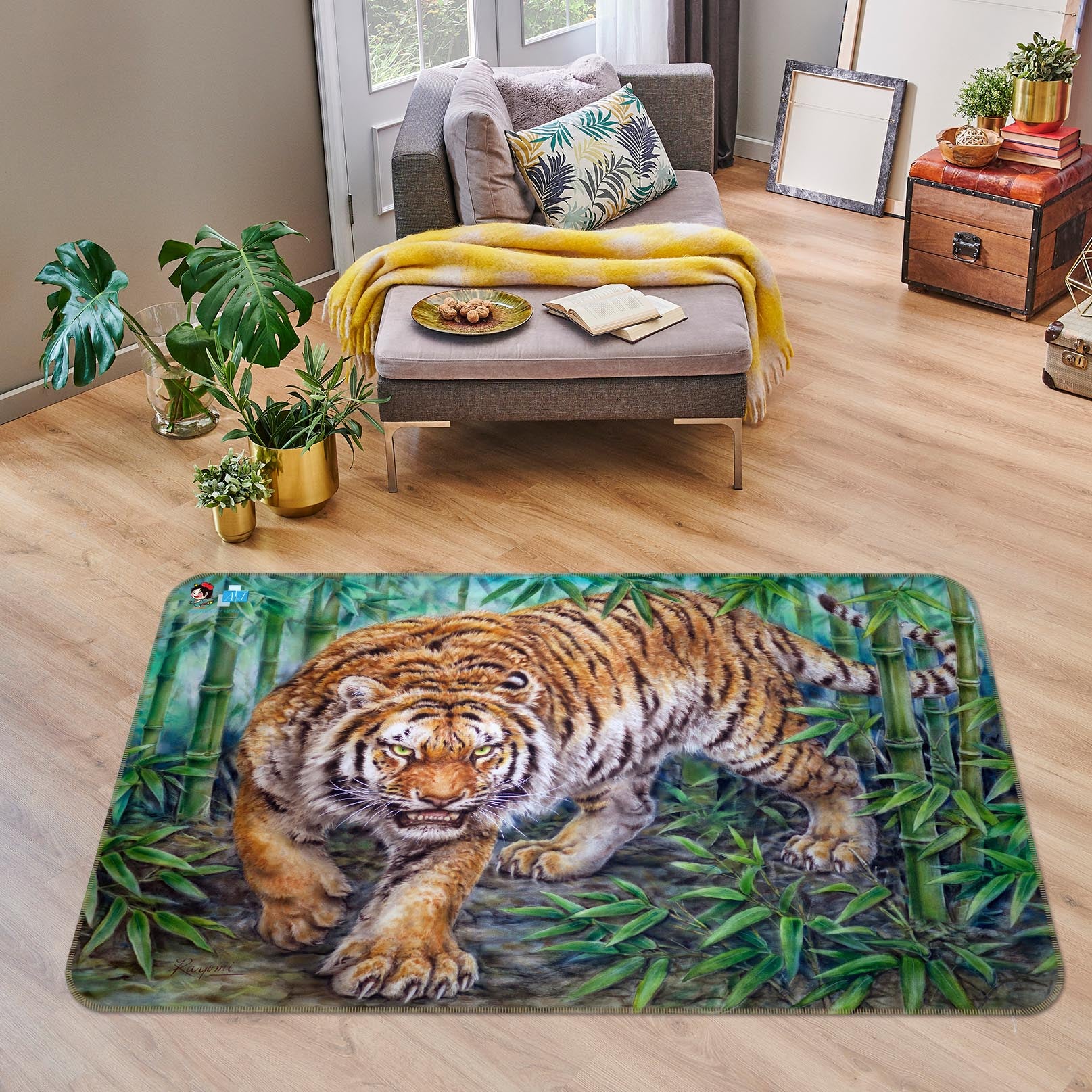 3D Bamboo Forest Tiger 5605 Kayomi Harai Rug Non Slip Rug Mat