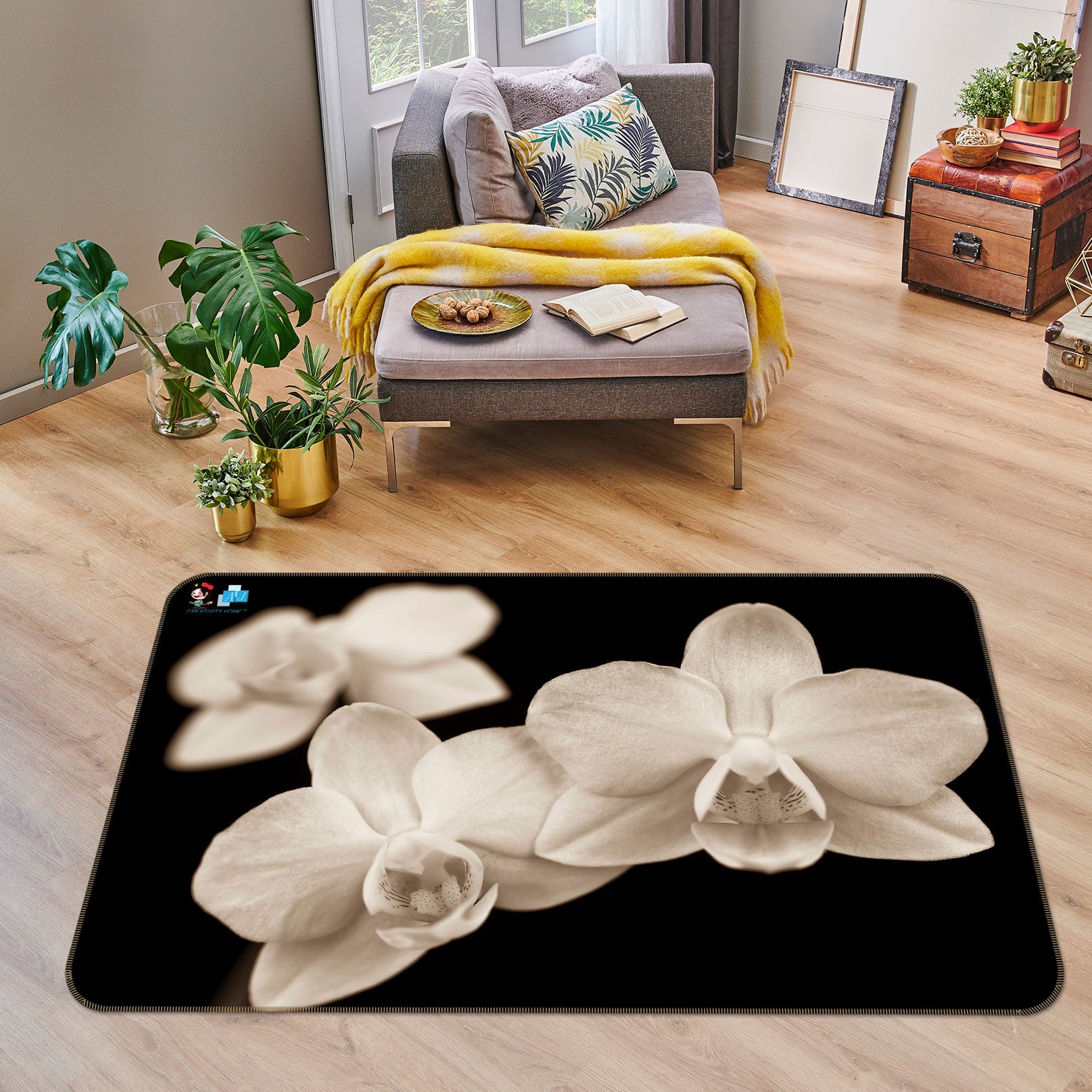 3D White Flower 6804 Assaf Frank Rug Non Slip Rug Mat