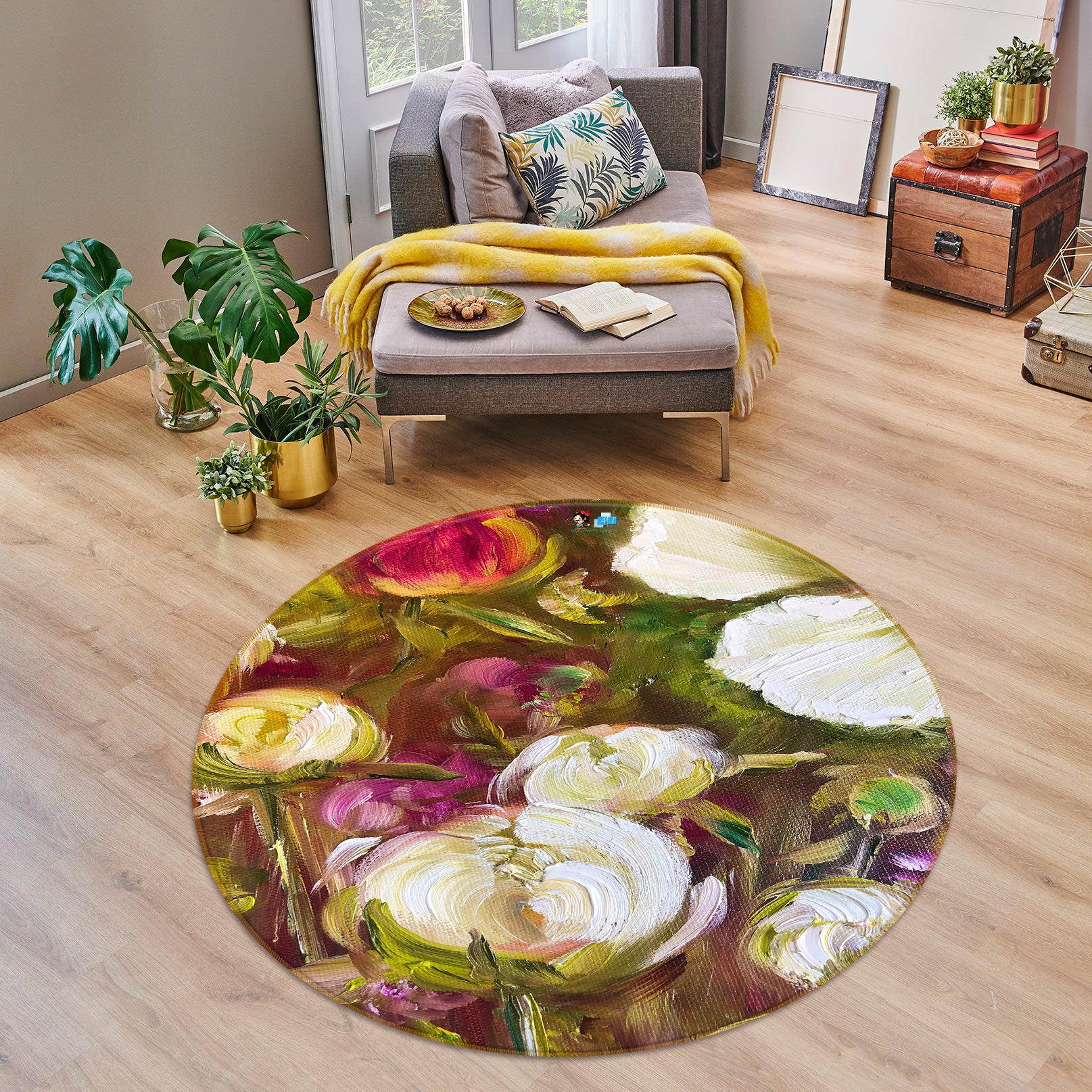 3D Rose Bouquet 730 Skromova Marina Rug Round Non Slip Rug Mat