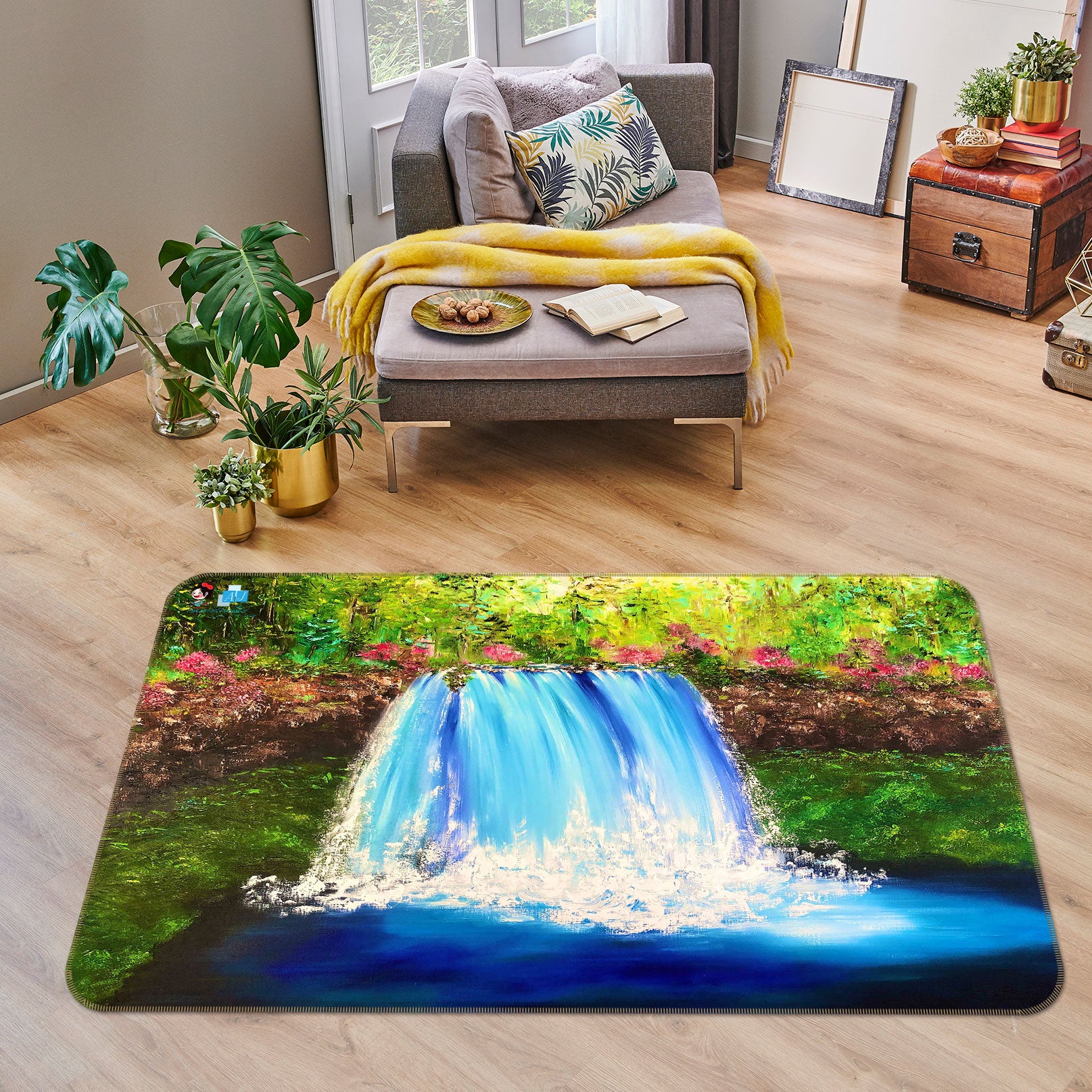 3D Blue Waterfall 1149 Skromova Marina Rug Non Slip Rug Mat