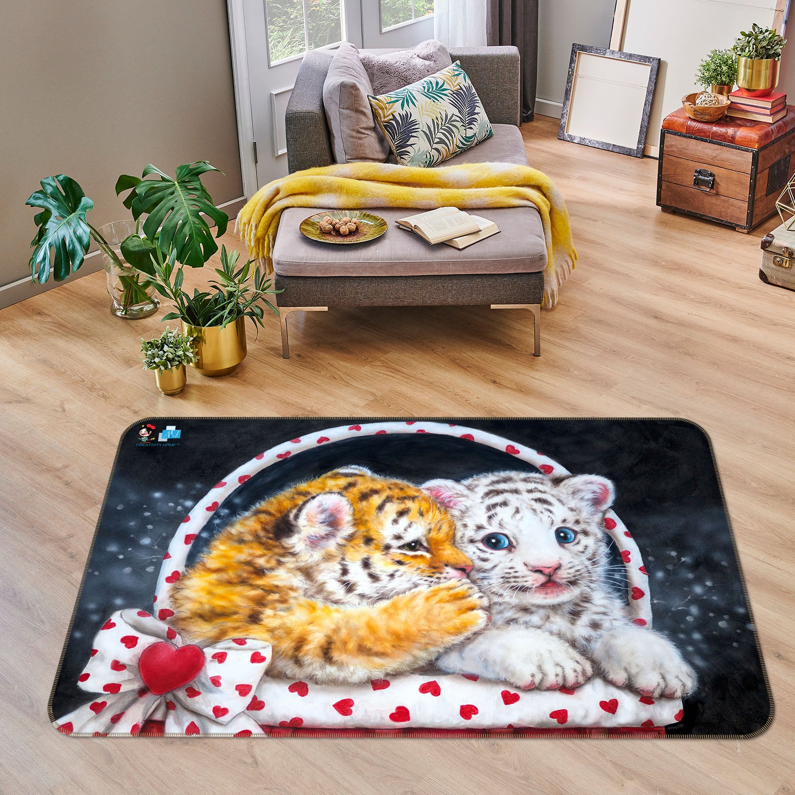 3D Tiger Lion Baby 5646 Kayomi Harai Rug Non Slip Rug Mat