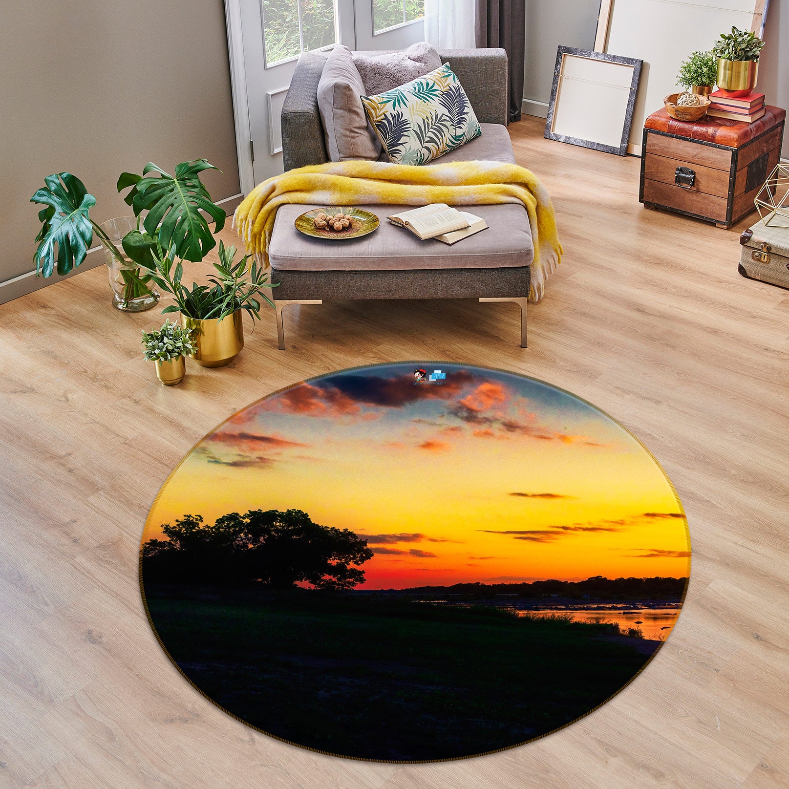 3D Sunset Cloud 5026 Beth Sheridan Rug Round Non Slip Rug Mat