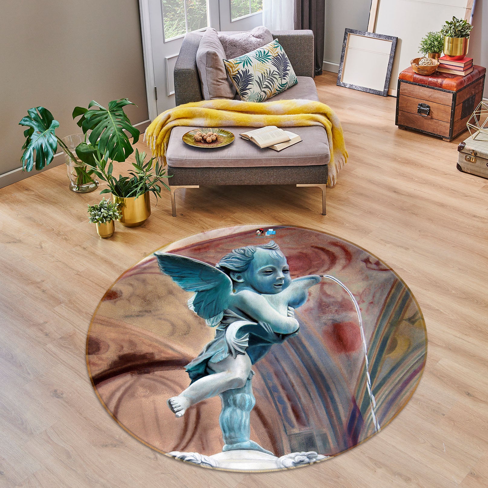 3D Angel Statue 11083 Matthew Holden Bates Rug Round Non Slip Rug Mat