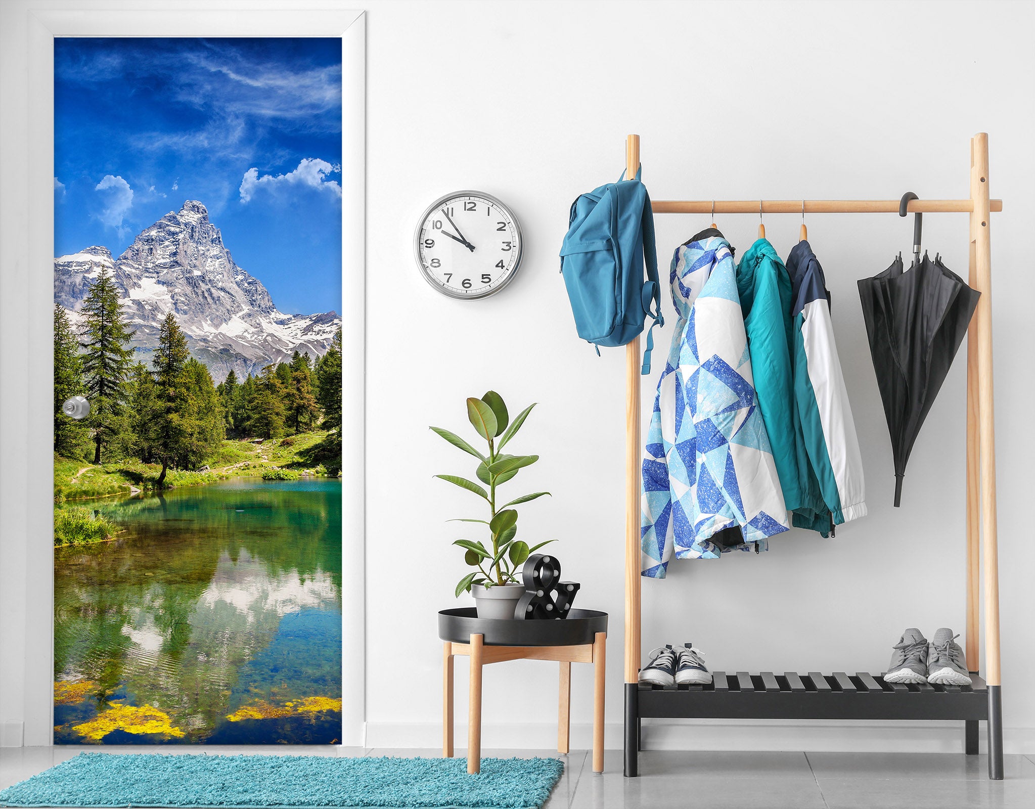 3D Snow Mountain Lake Trees 11437 Marco Carmassi Door Mural