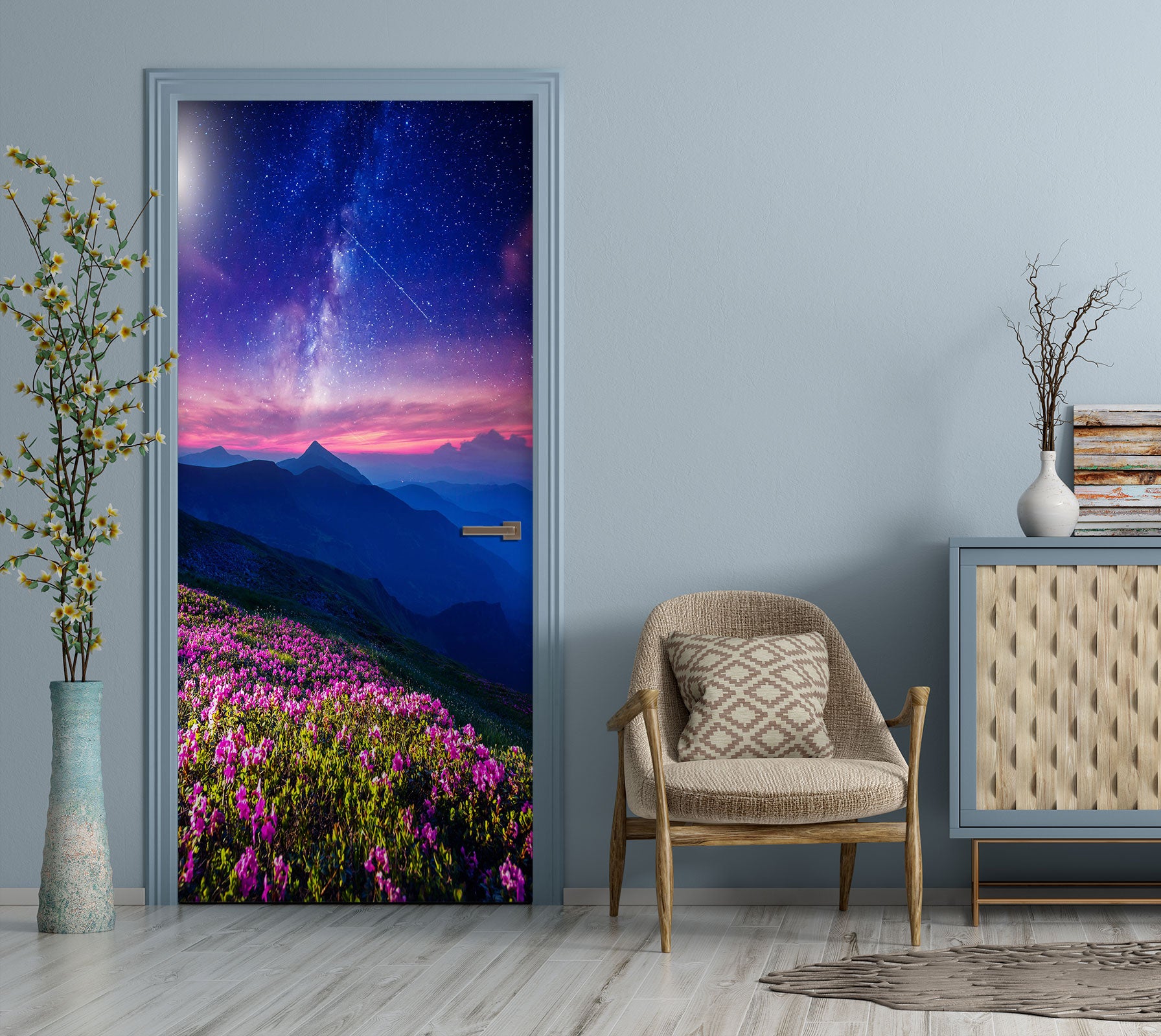 3D Mountain Flower 075 Door Mural