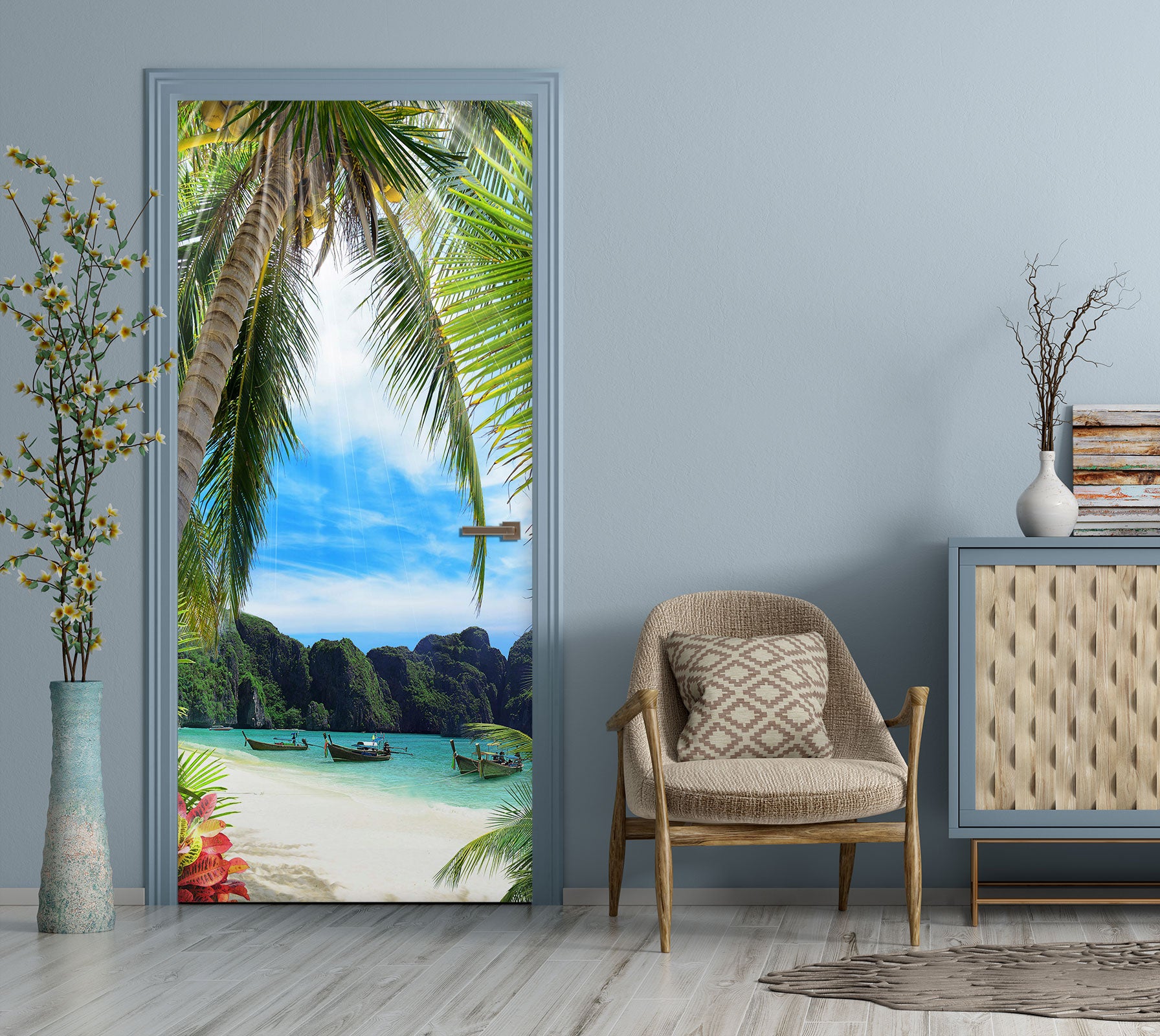 3D Seaside Coconut Tree 24010 Door Mural