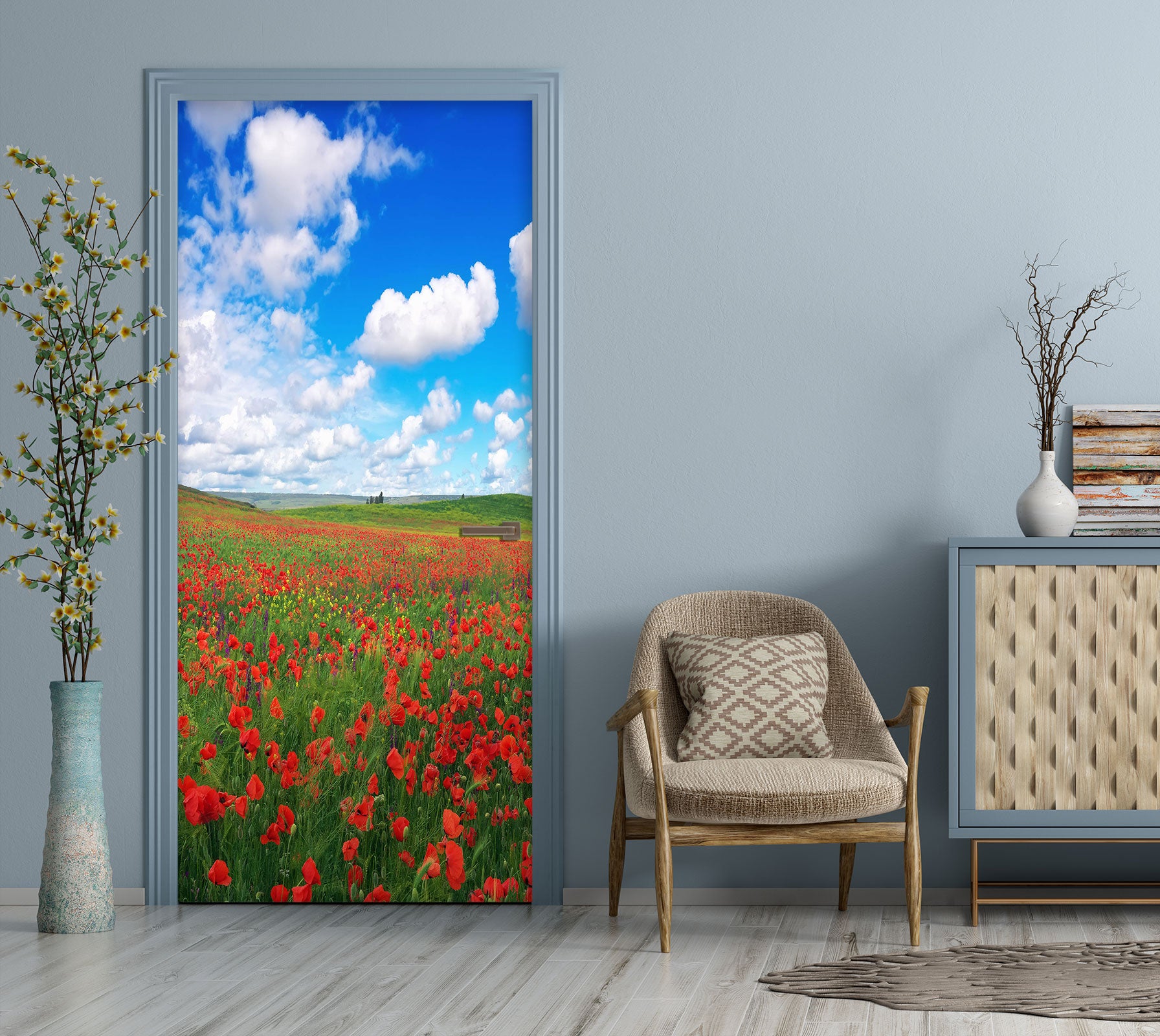 3D Flower Bush Sky 23145 Door Mural