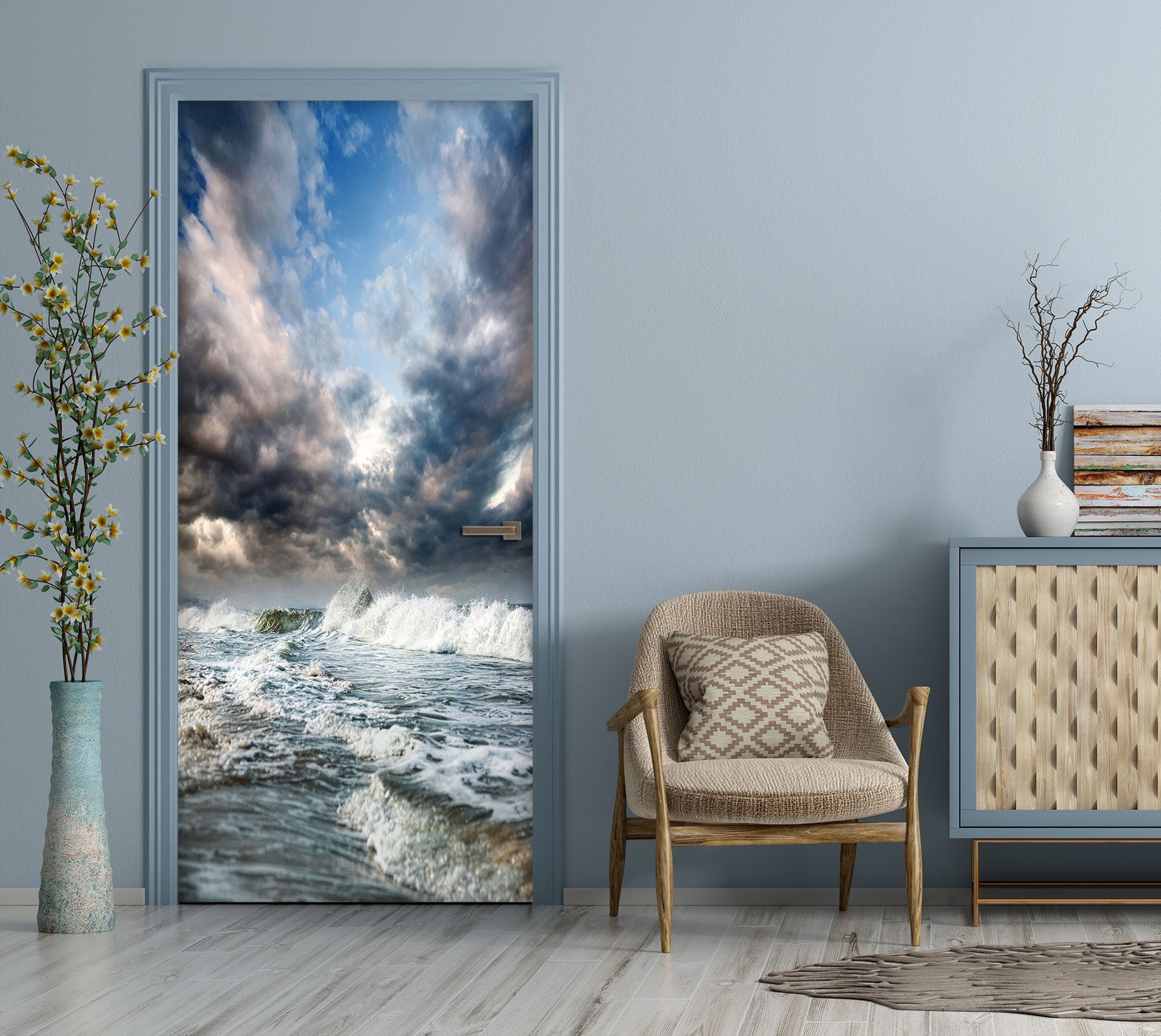 3D Clouds Waves 164 Door Mural